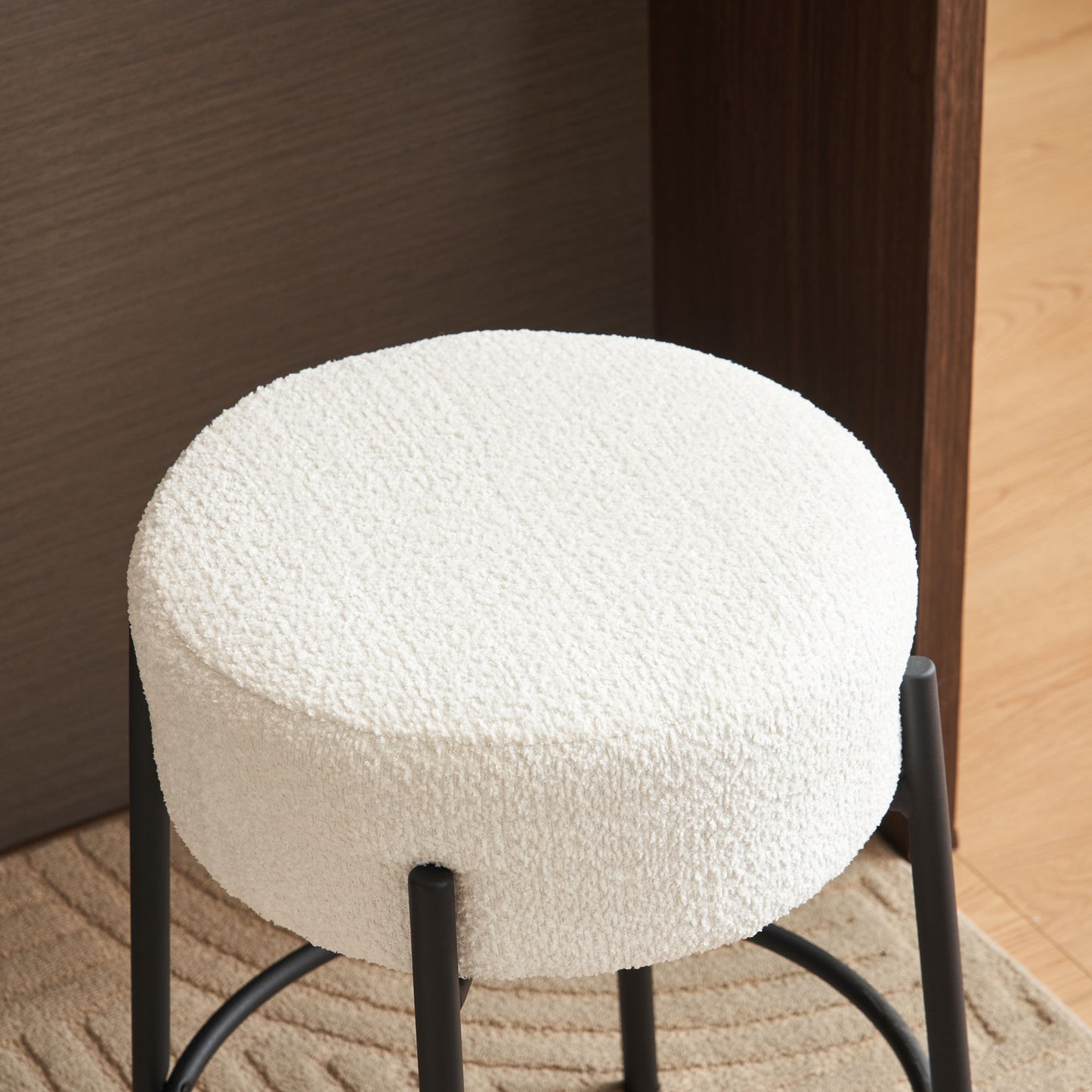 Set of 2 24 Inch Tall Round Upholstered Bar Stools for Kitchen and Coffee Shops Contemporary Design