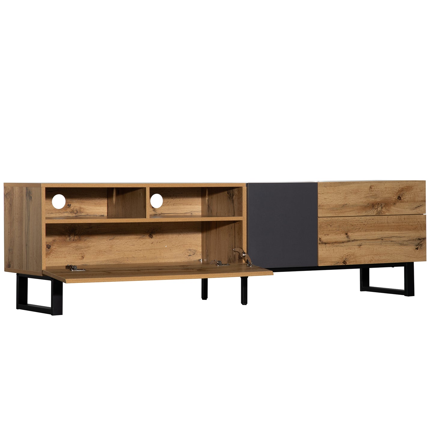 Elegant Modern TV Stand for 80 Inch TV with Double Storage Media Console Entertainment Center and Drop Down Door