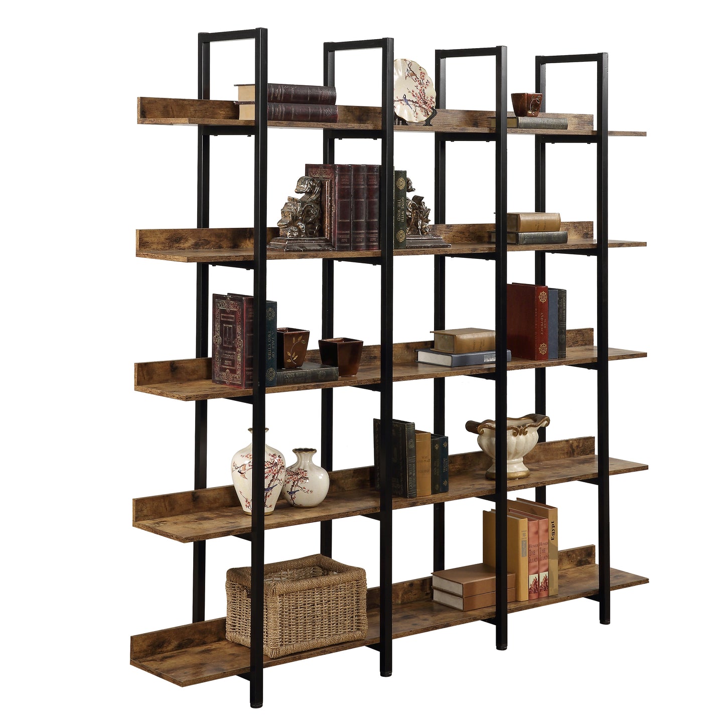 5 Tier Open Bookshelf Vintage Industrial Style Metal Frame MDF Board Home Office Storage Shelf
