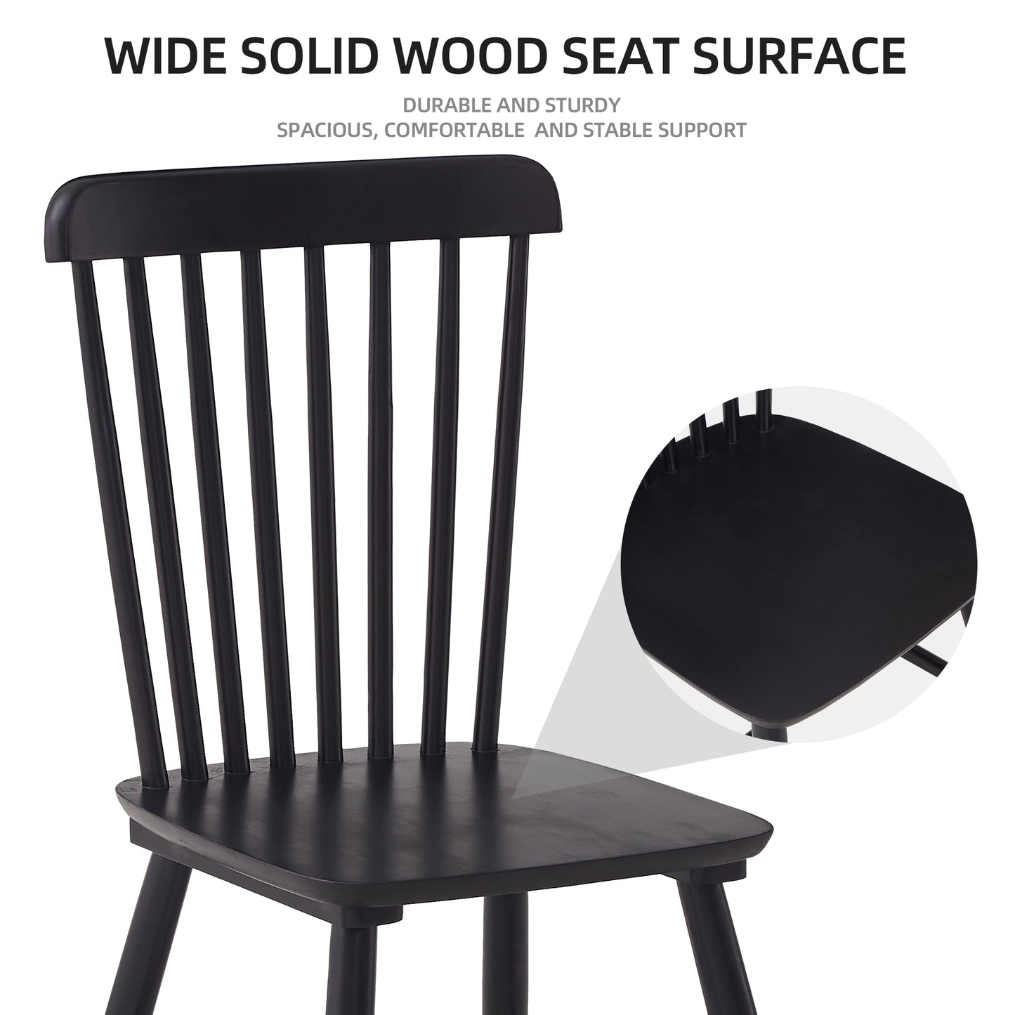 Black Rubber Wood Dining Chairs Set of 4 Simple Natural Solid Wood Living Room Seating