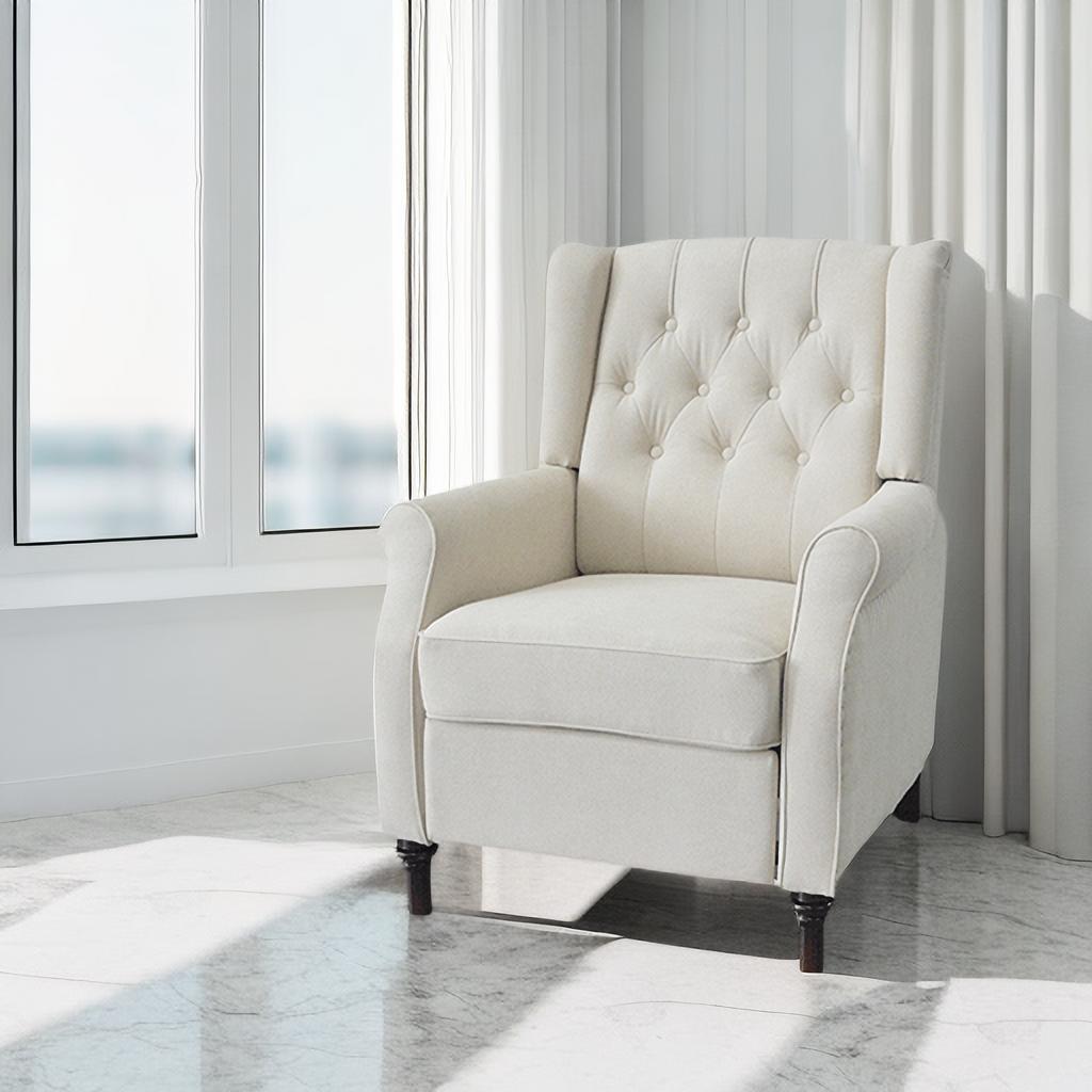 Modern Beige Reclining Armchair with Adjustable Back and Padded Cushion for Living Room and Bedroom