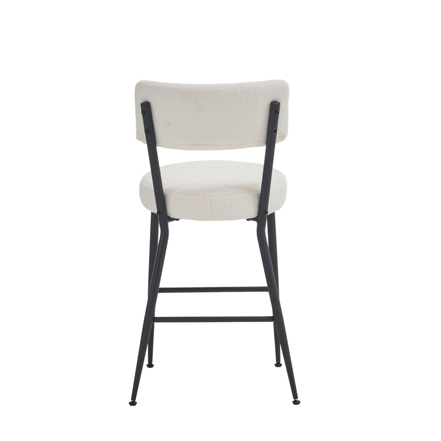 Beige Modern Teddy Fabric Bar Stools Set of 2 Stylish Metal Base High Seating for Kitchen Dining Living Room
