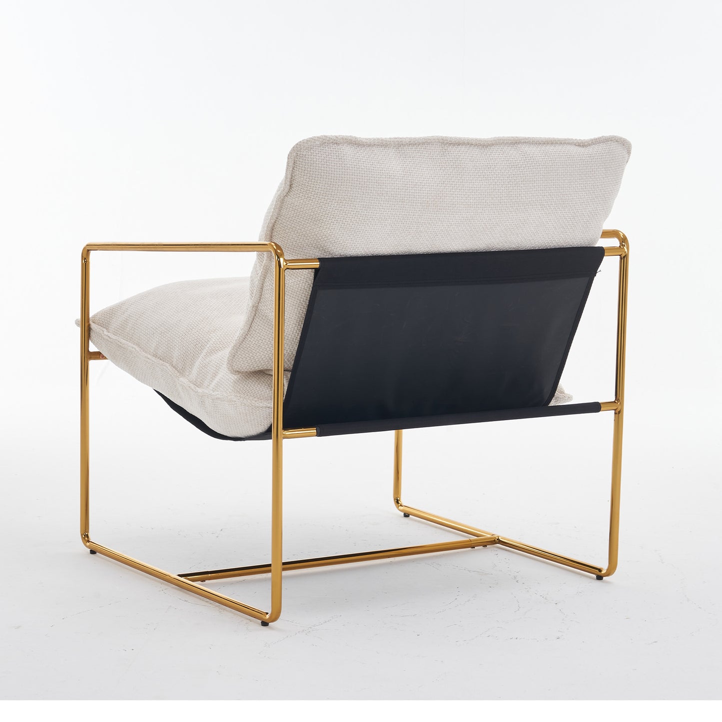 Beige Upholstered Hanging Armchair with Arm Pockets Metal Frame Gold-Plated Cushions for Living Room Bedroom