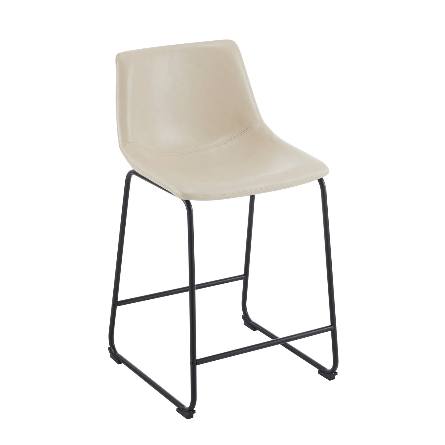 Vintage 24-Inch Armless Industrial Faux Leather Counter Stool Set of 2 Cream Black Metal Legs Footrest for Kitchen Cafe Bar