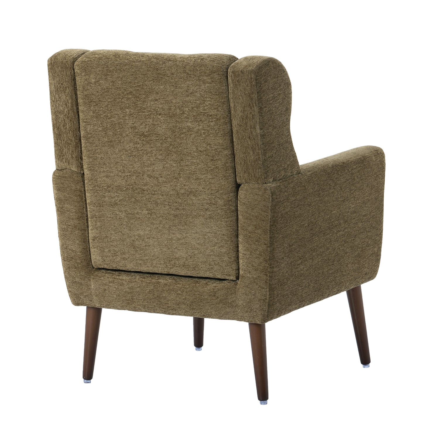 Olive Green Chenille Accent Chair for Living Room Modern Upholstered Armchair with Pillow and Solid Wood Legs