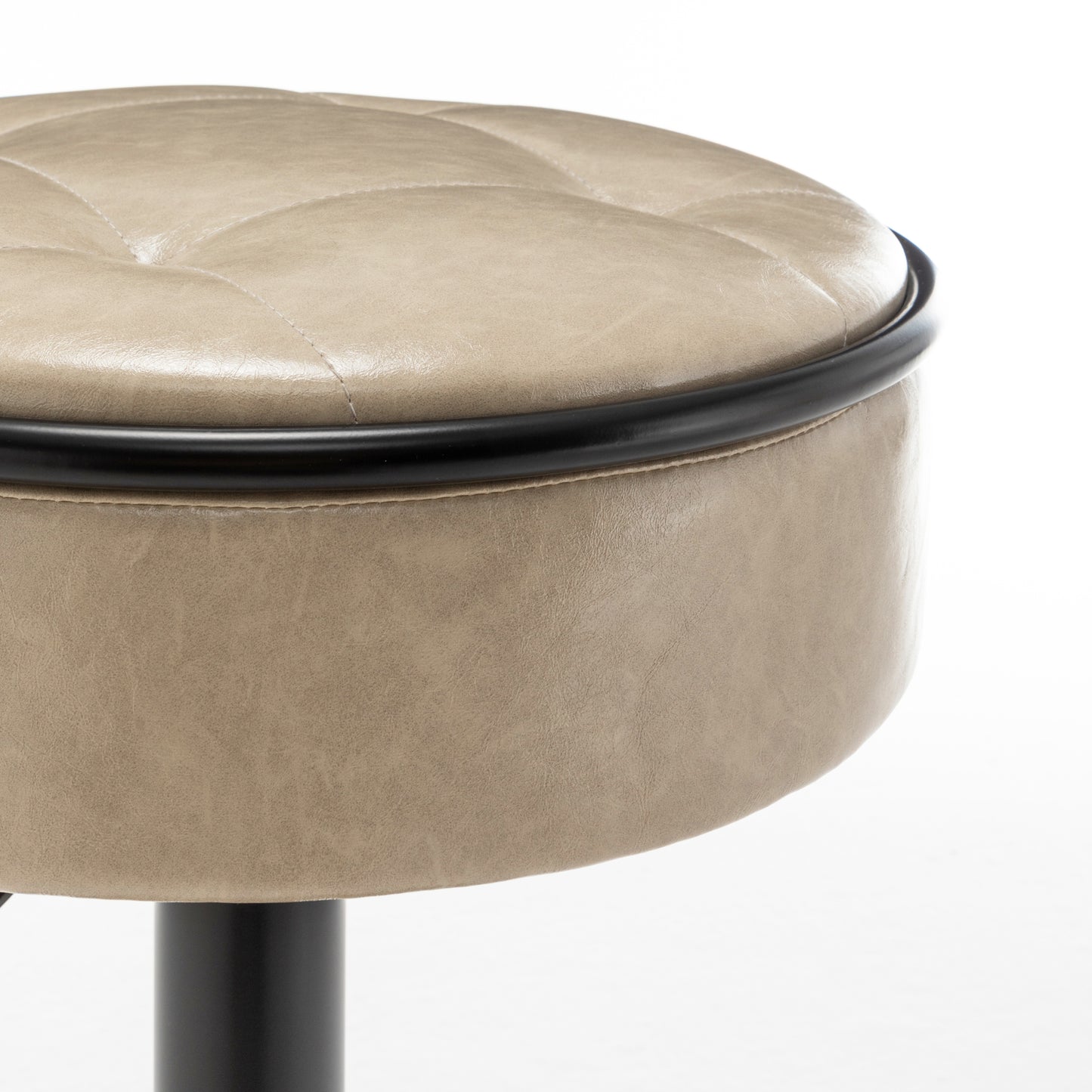 Khaki Faux Leather Adjustable Bar Stool Set of 2 360° Swivel Armless Counter Chairs with Metal Frame for Kitchen Dining Living Room