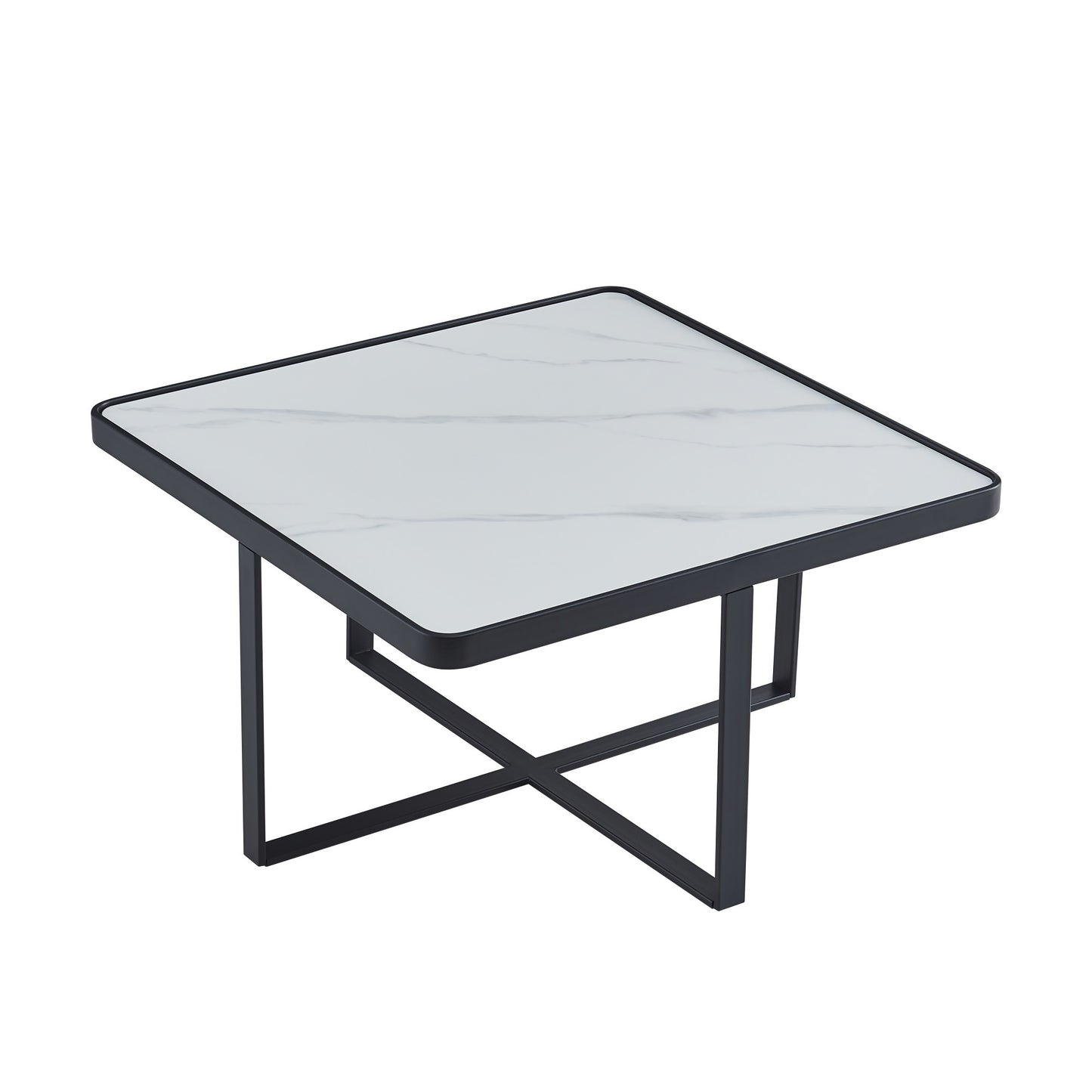 Minimalist Square Coffee Table Black Metal Frame Sintered Stone Top Modern Living Room Furniture
