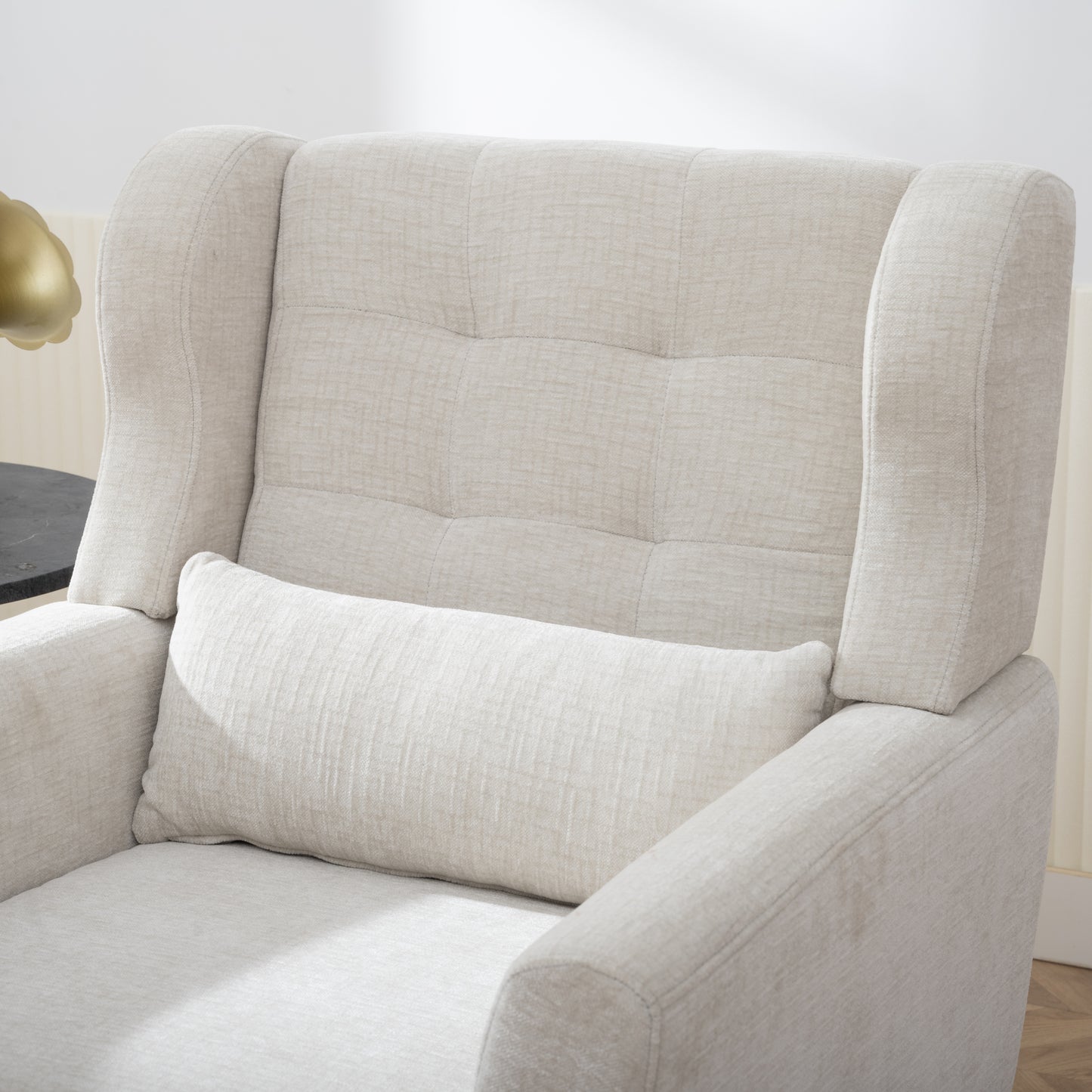 Modern Accent Chair Upholstered Foam Filled Comfy Reading Chair Mid Century Chenille Fabric Lounge Armchair for Living Room Bedroom Beige