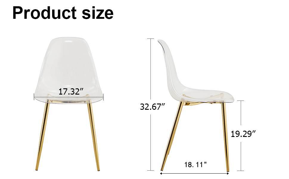 Modern Minimalist Transparent Dining Chair Set with Gold-Plated Metal Legs - Nordic Armless Crystal Makeup Stools 6-Piece TW-1200