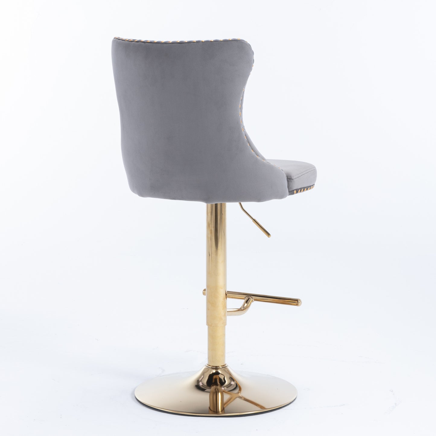 A&A Furniture,Golden Swivel Velvet Barstools Adjusatble Seat Height from 25-33 Inch, Modern Upholstered Bar Stools with Backs Comfortable Tufted for Home Pub and Kitchen Island(Gray,Set of 2)