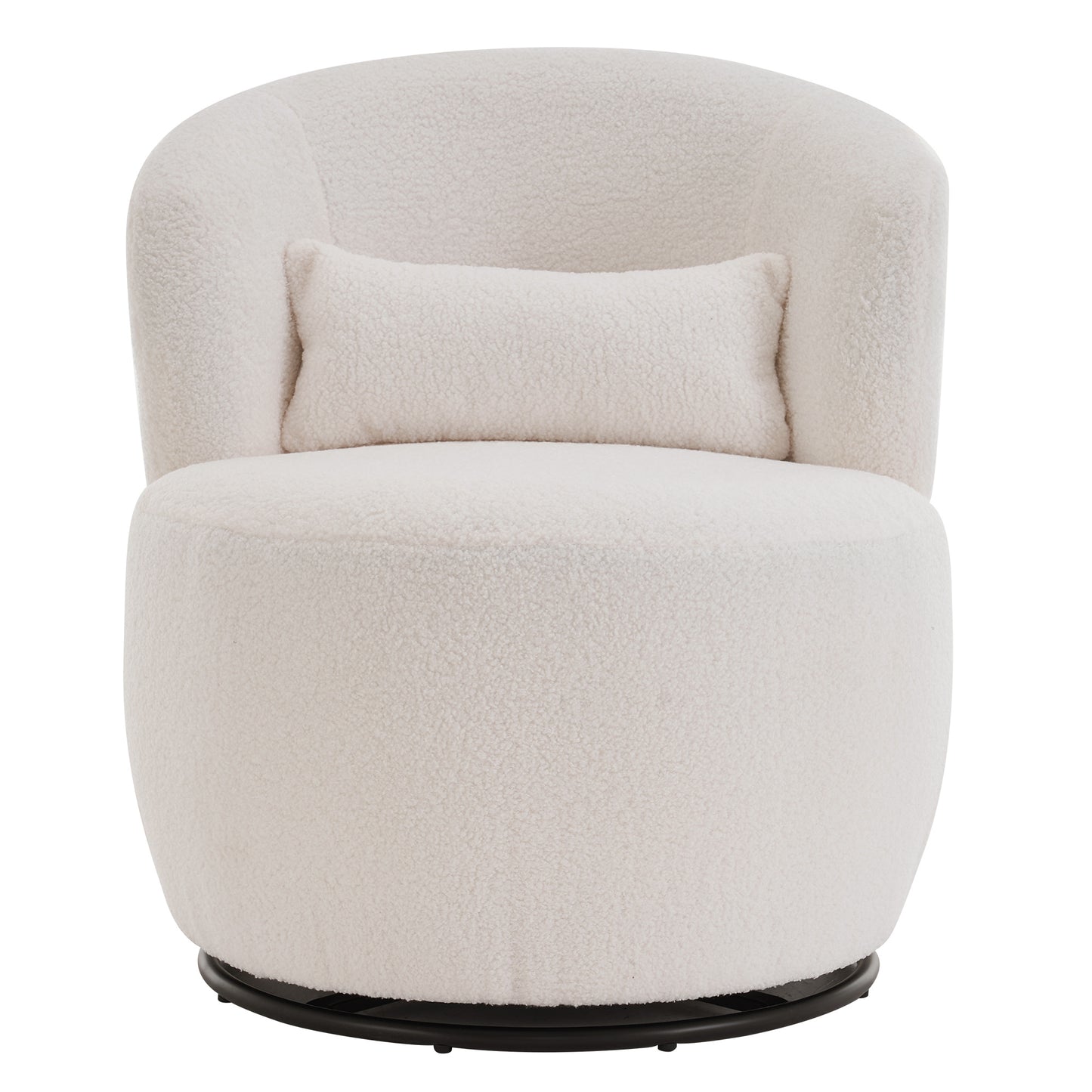 White Plush Swivel Accent Chair - Contemporary Round Armchair with 360° Rotation and Metal Base for Living Room Elegance