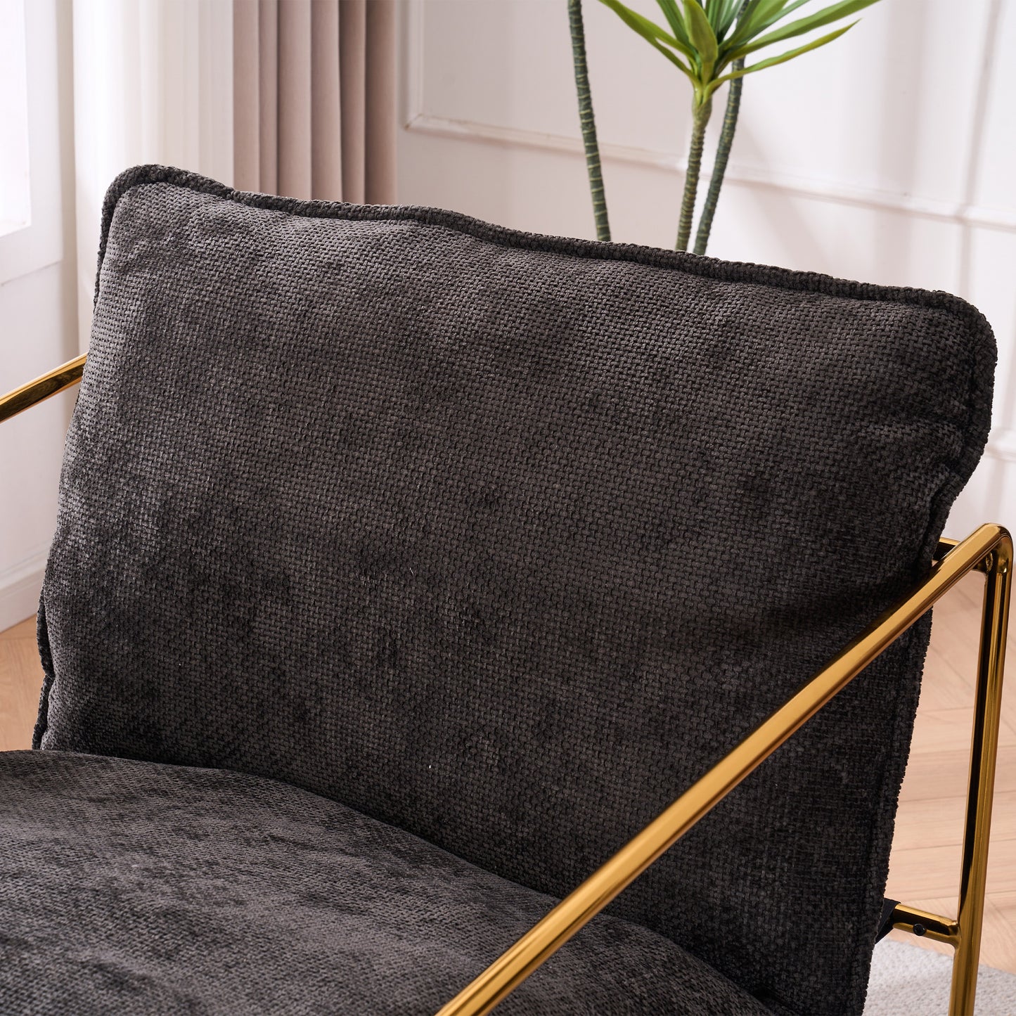 Dual Armchair Set in One Box Upholstered Hanging Chairs with Arm Pockets Metal Frame Dark Gray Crushed Foam Cushions for Living Room Bedroom