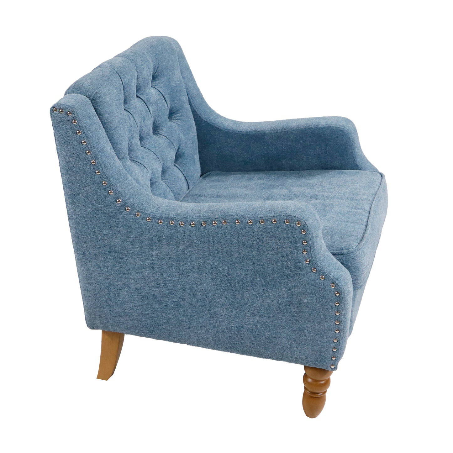 Blue Accent Chair, Living Room Chair, Footrest Chair Set with Vintage Brass Studs, Button Tufted Upholstered Armchair for Living Room, Comfy Reading Chair for Bedroom, Reception Room