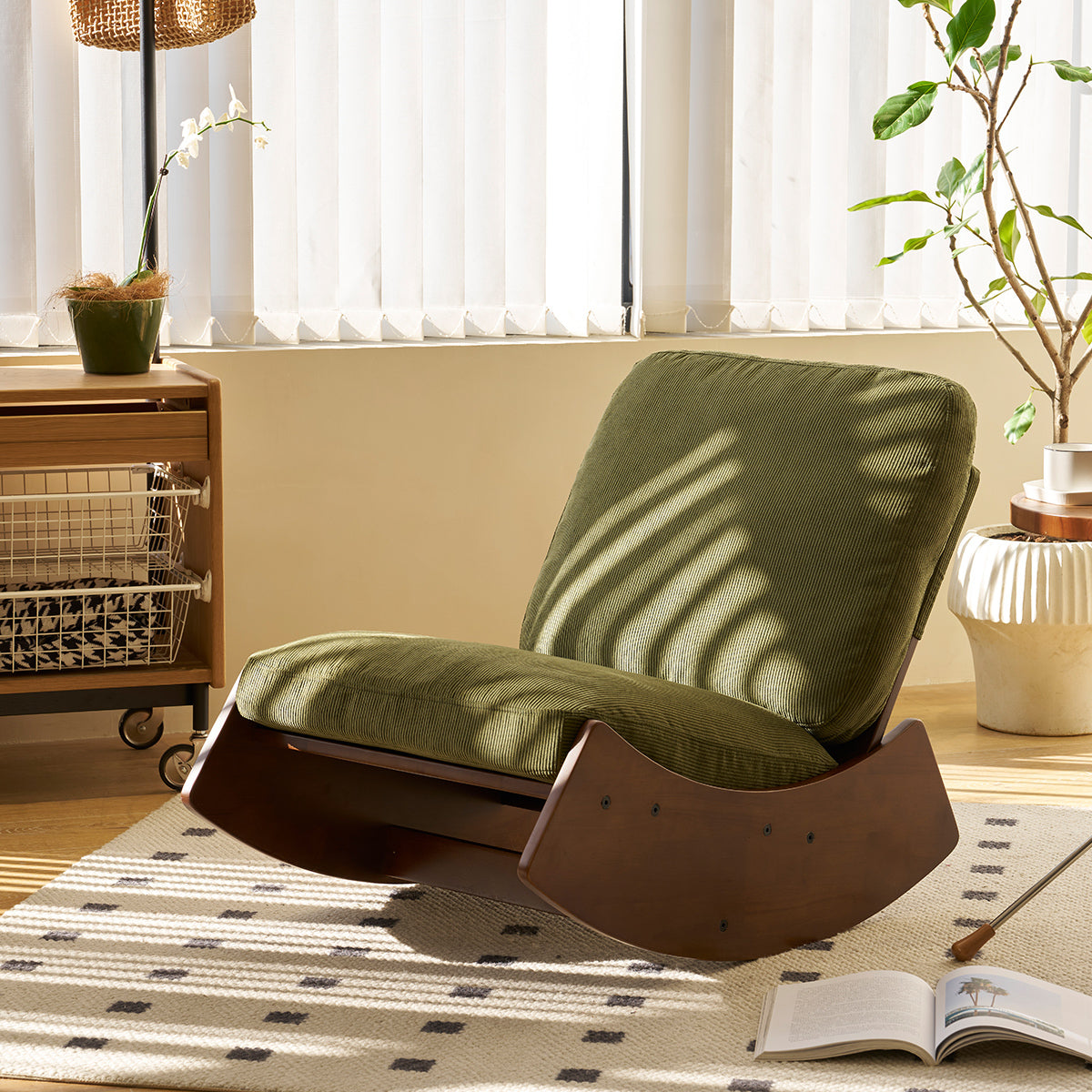 Elegant Upholstered Glider Rocking Chair with Solid Wood Frame for Living Room Nursery and Bedroom Relaxation