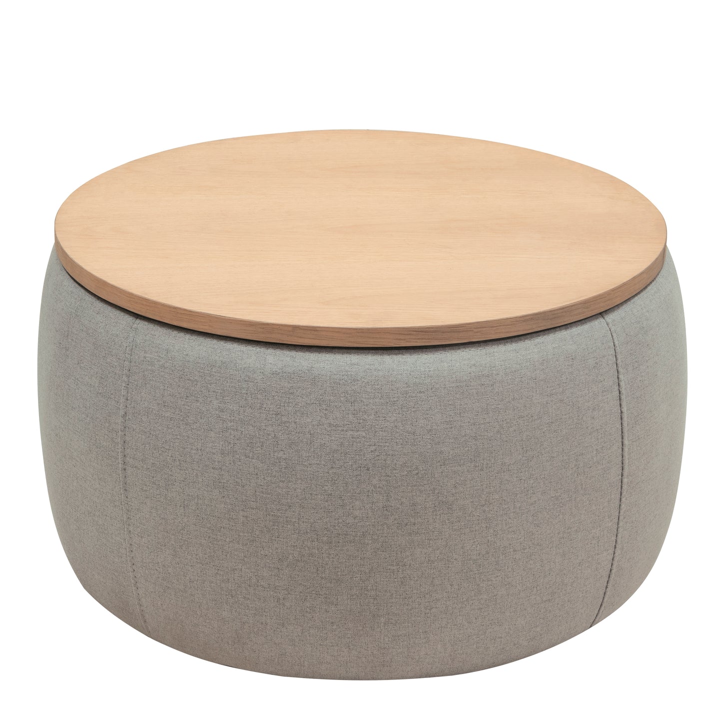 Round Storage Ottoman, 2 in 1 Function, Work as End table and Ottoman, Grey (25.5"x25.5"x14.5")
