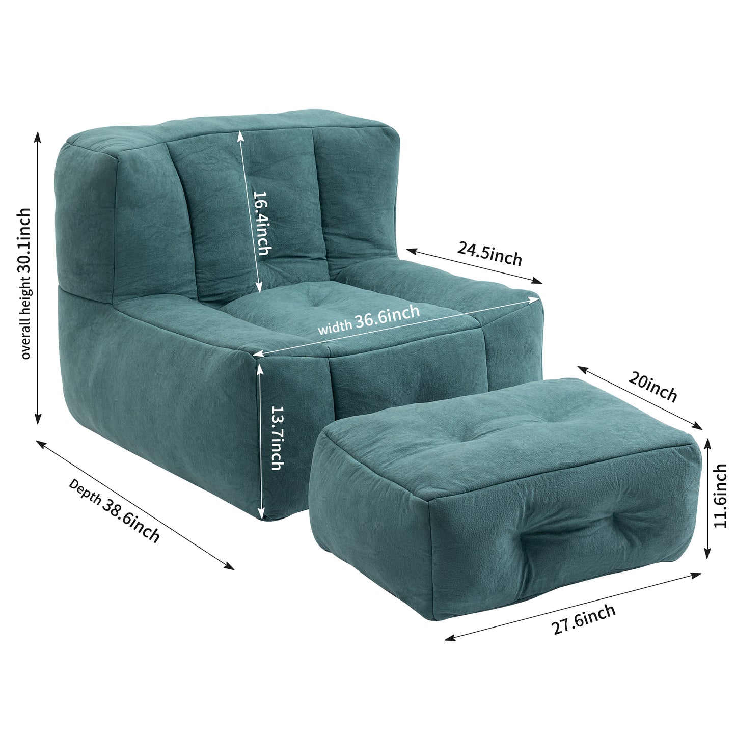 Memory Foam Bean Bag Chair with Ottoman for Adults and Kids, Soft Modern Sofa for Living Room and Bedroom
