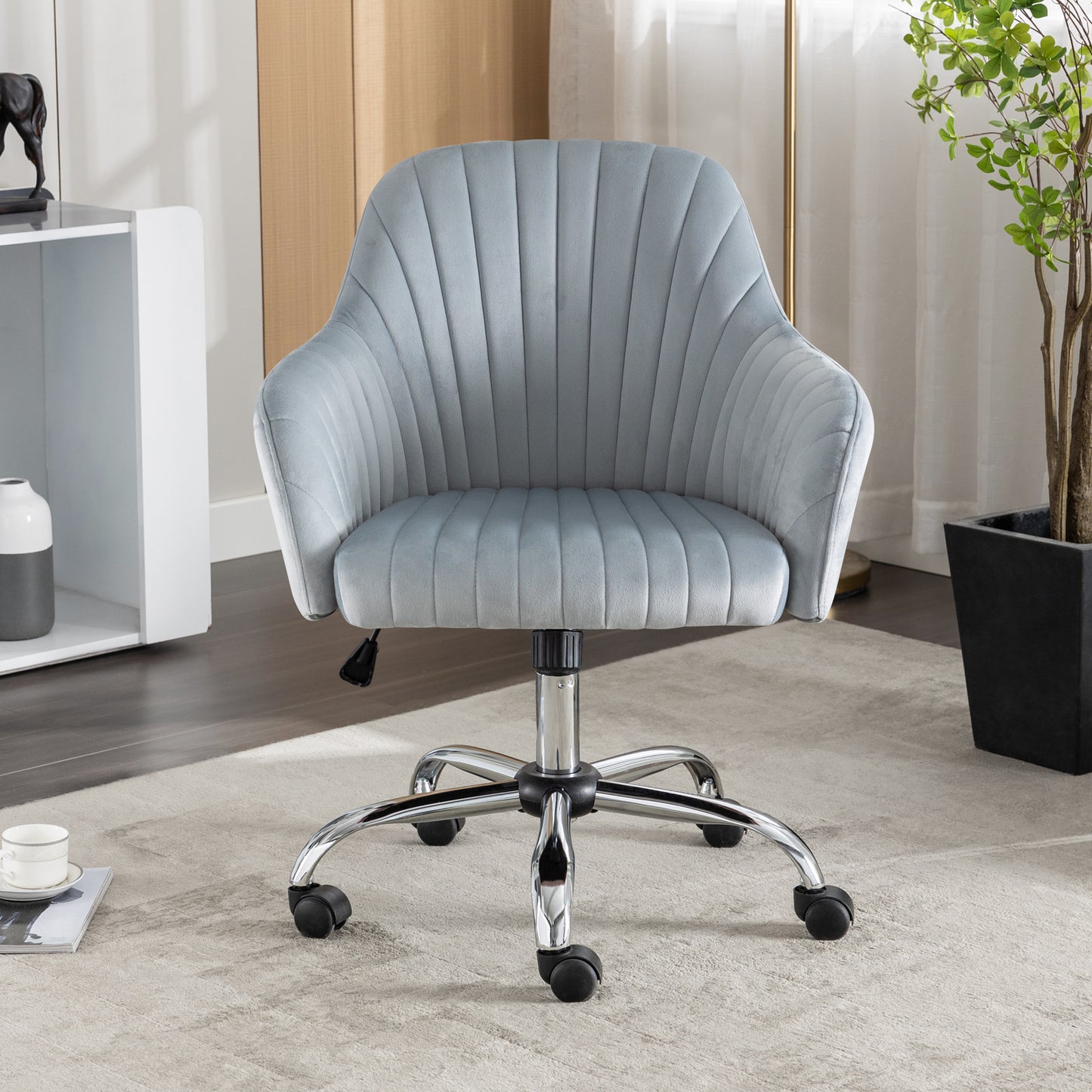 Modern Adjustable Velvet Accent Chair for Home Office Leisure Dark Grey with Height and Casters