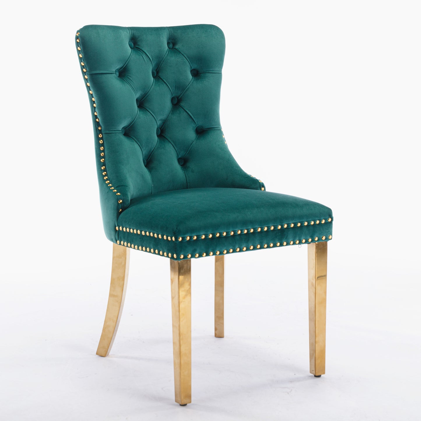 Modern Velvet Upholstered Dining Chairs Set of 2 with Gold Stainless Steel Legs and Nailhead Trim Black and Gold