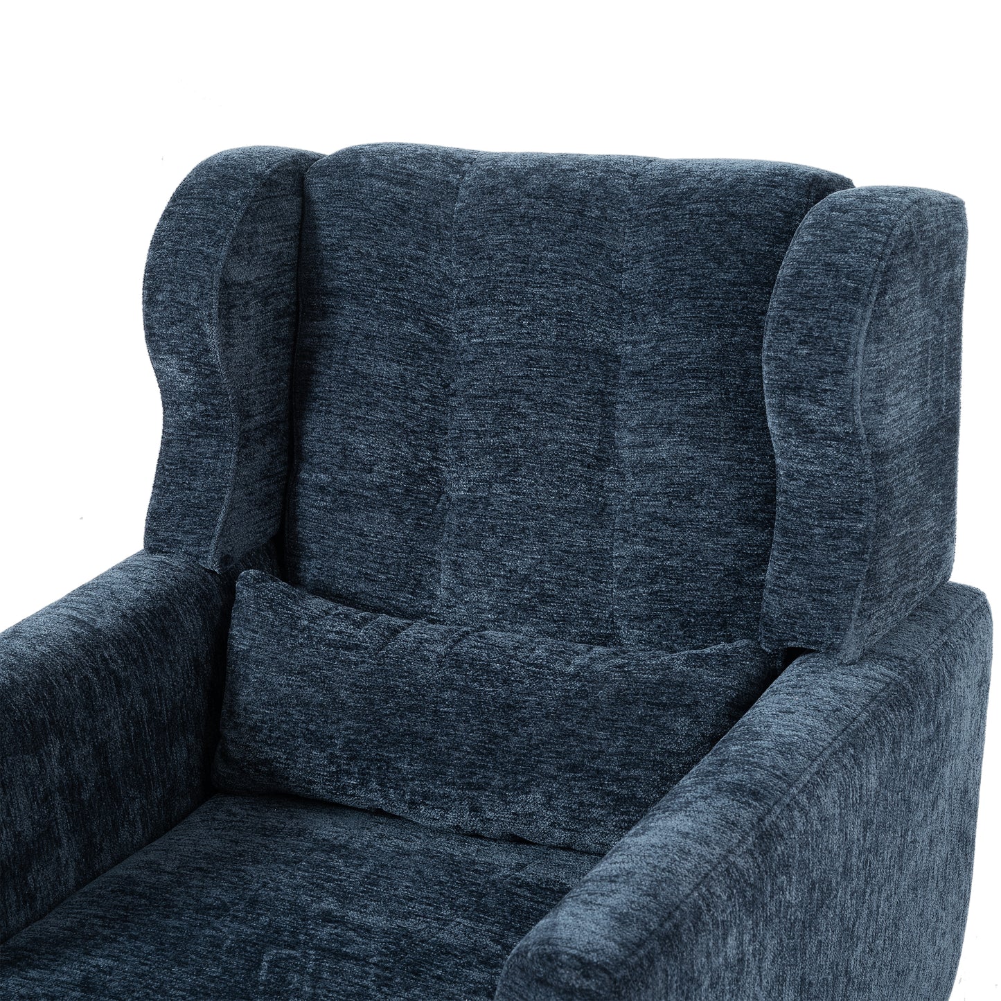Dark Blue Chenille Accent Chair for Small Spaces Upholstered Modern Armchair with Pillow and Solid Wood Legs