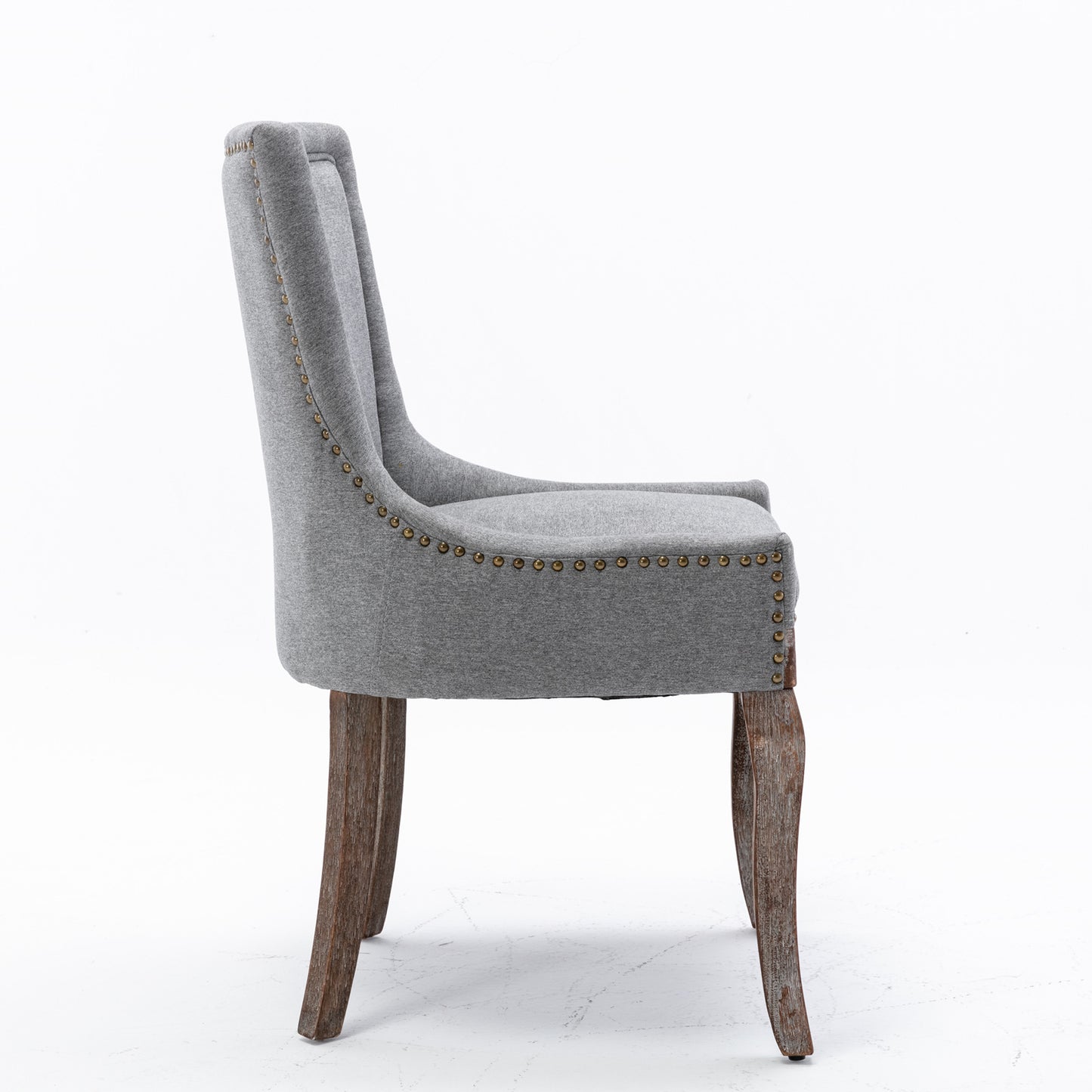 Ultra Side Dining Chair,Thickened fabric chairs with neutrally toned solid wood legs, Bronze nail head,Set of 2,Gray