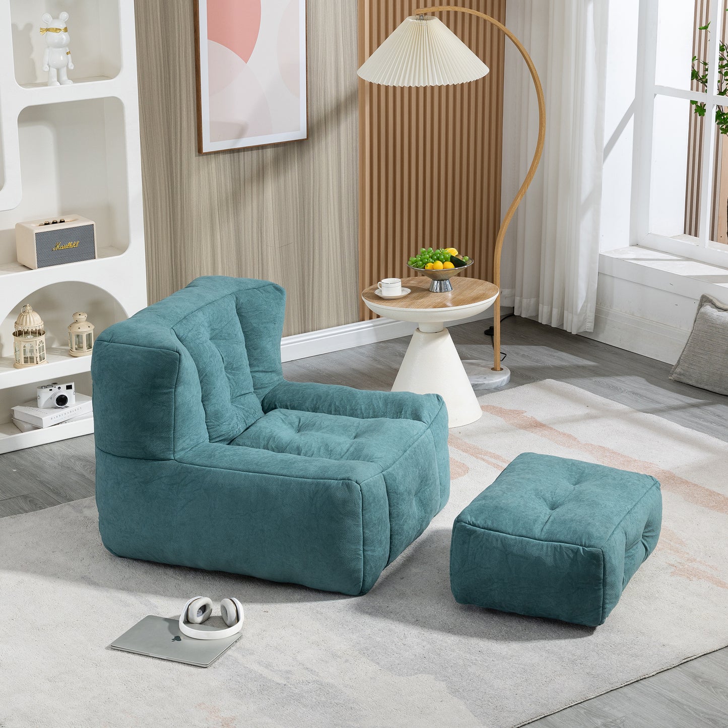 Memory Foam Bean Bag Chair with Ottoman for Adults and Kids, Soft Modern Sofa for Living Room and Bedroom