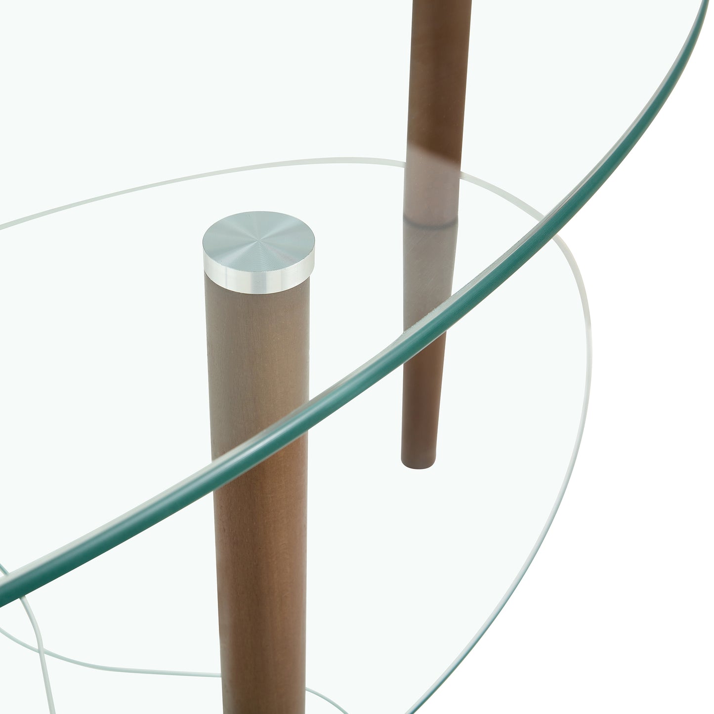 Transparent Oval Glass Coffee Table Modern Design Oak Wood Legs 3-Layer Living Room Tea Table