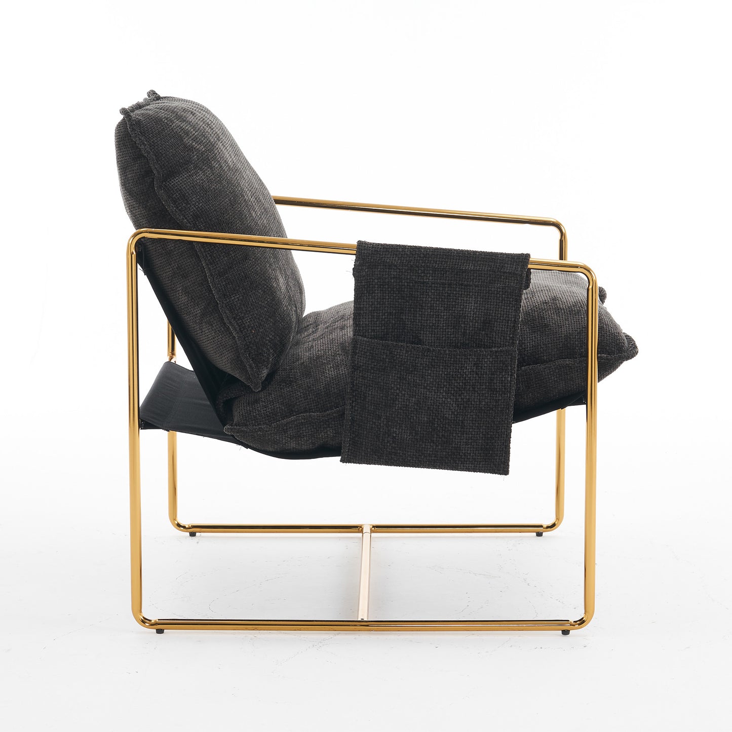 Dual Armchair Set in One Box Upholstered Hanging Chairs with Arm Pockets Metal Frame Dark Gray Crushed Foam Cushions for Living Room Bedroom