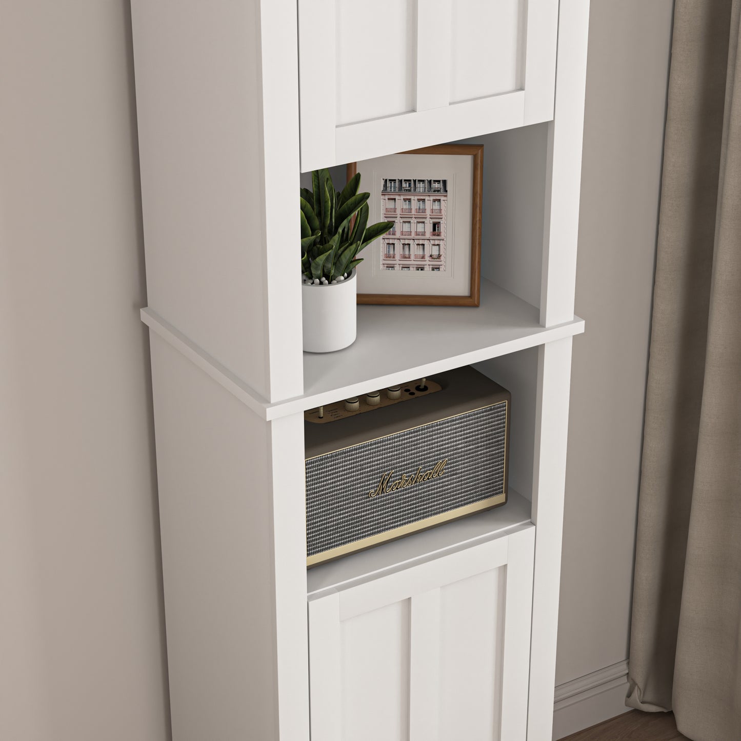 Bathroom Floor Storage Cabinet with 2 Doors, Wooden Living Room Cabinet with 6 Shelves, Space-Saving Organizer 15.75x11.81x66.93