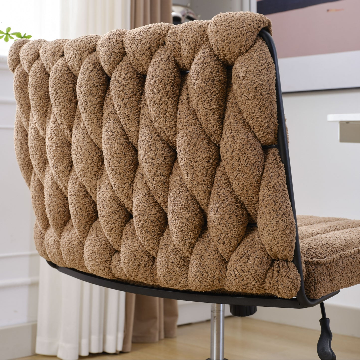 Armless Office Desk Chair No Wheels, BROWN