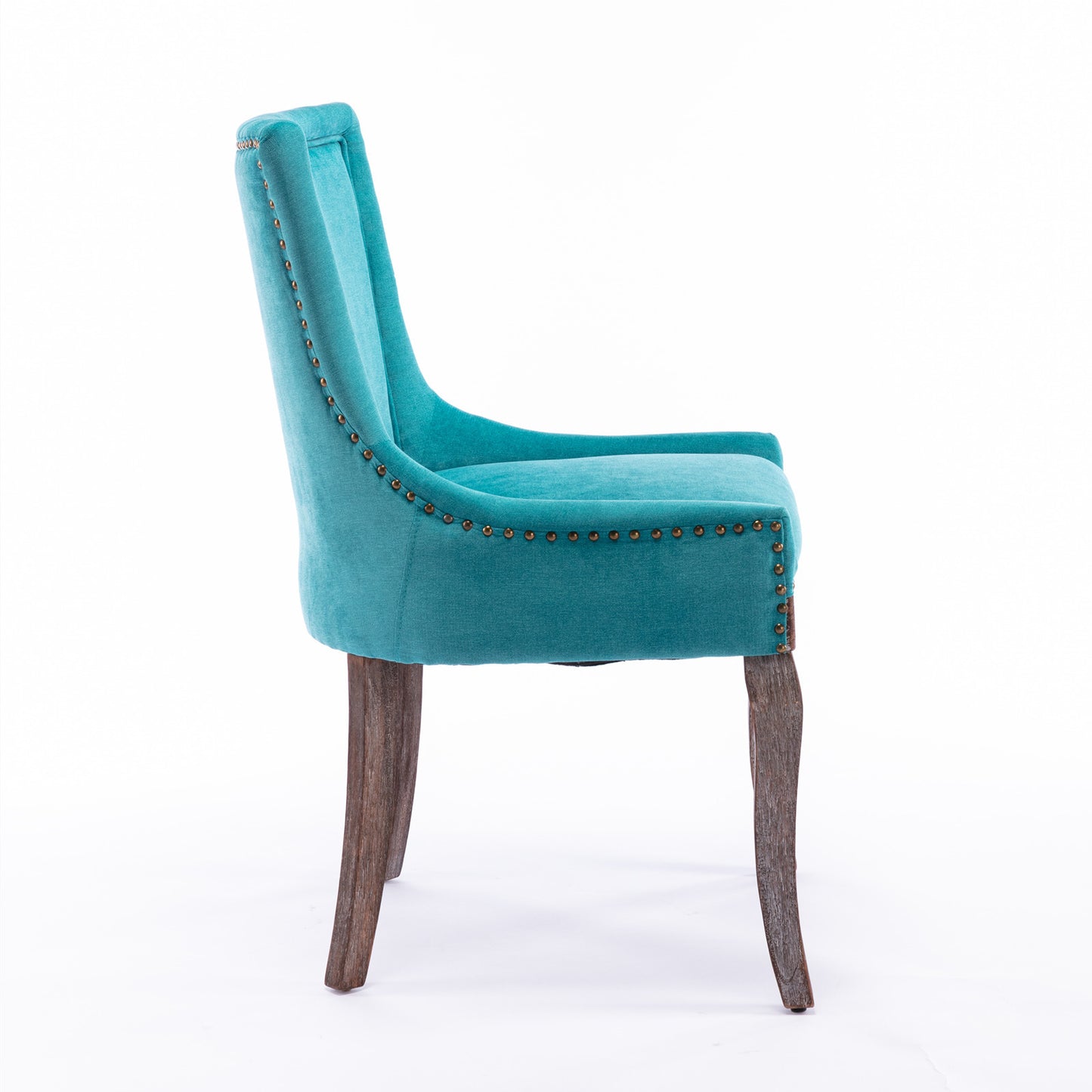 Ultra Side Dining Chair,Thickened fabric chairs with neutrally toned solid wood legs, Bronze nail head,Set of 2,Blue