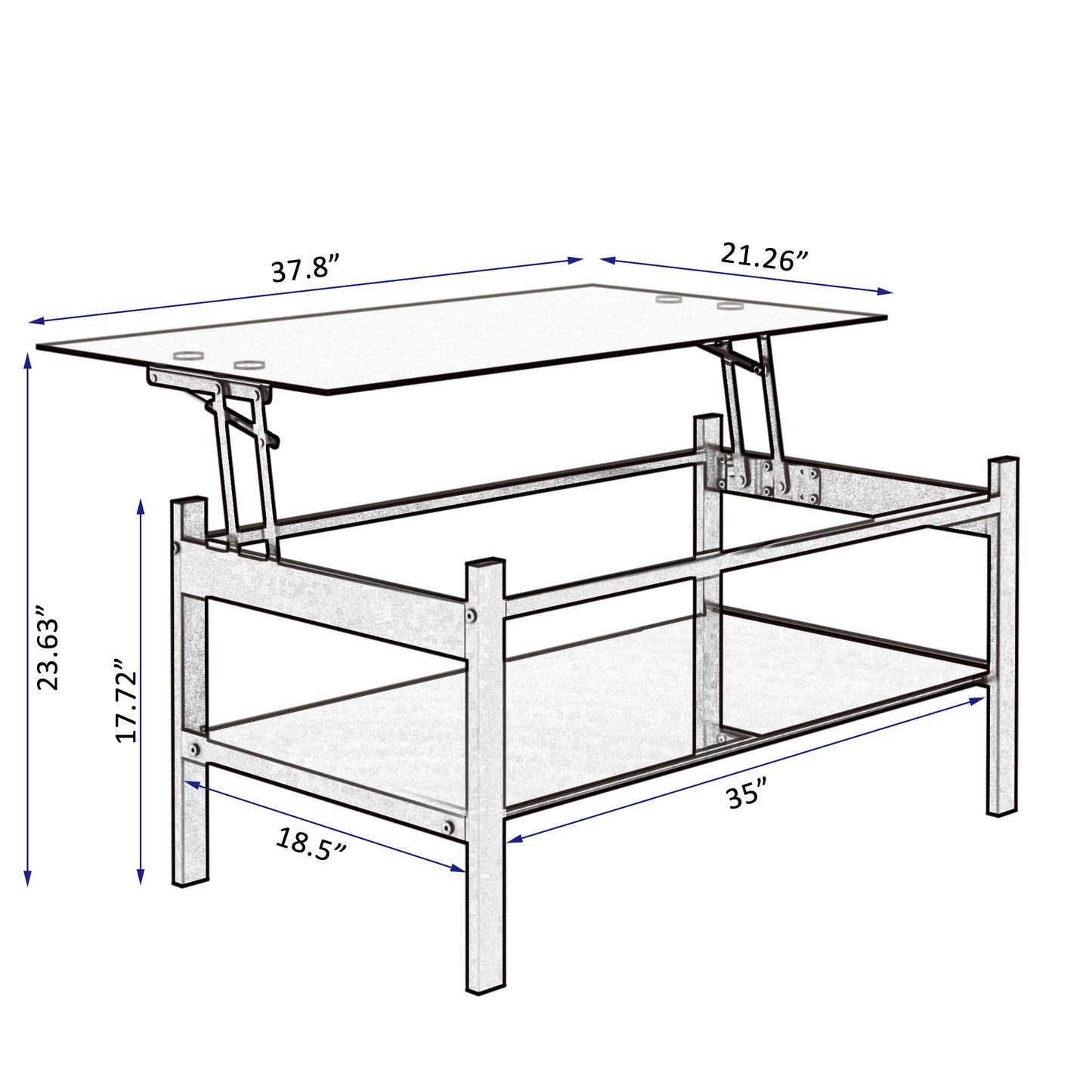 Modern Glass Lift Top Coffee Table with 2-Layer Design for Living Room Black Tempered Glass