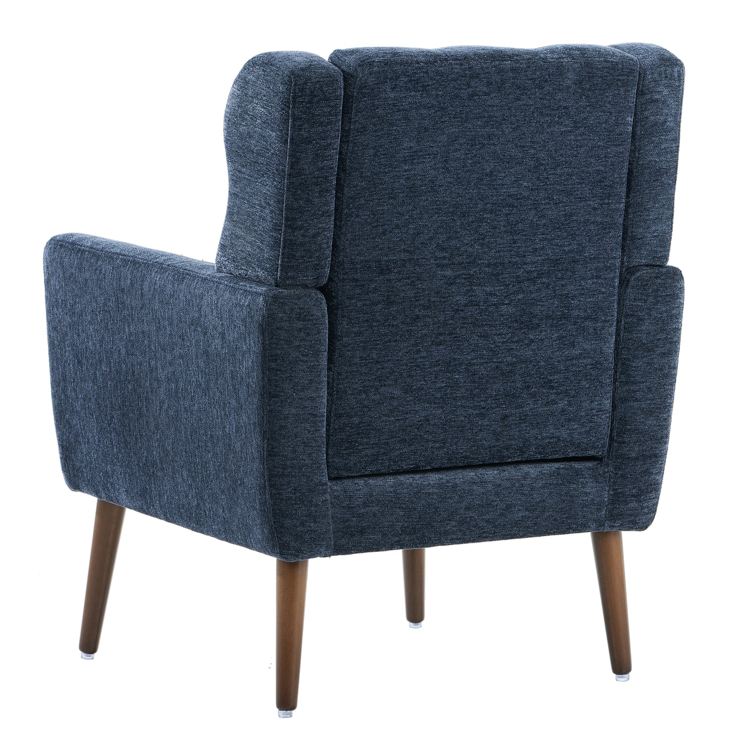 Dark Blue Chenille Accent Chair for Small Spaces Upholstered Modern Armchair with Pillow and Solid Wood Legs