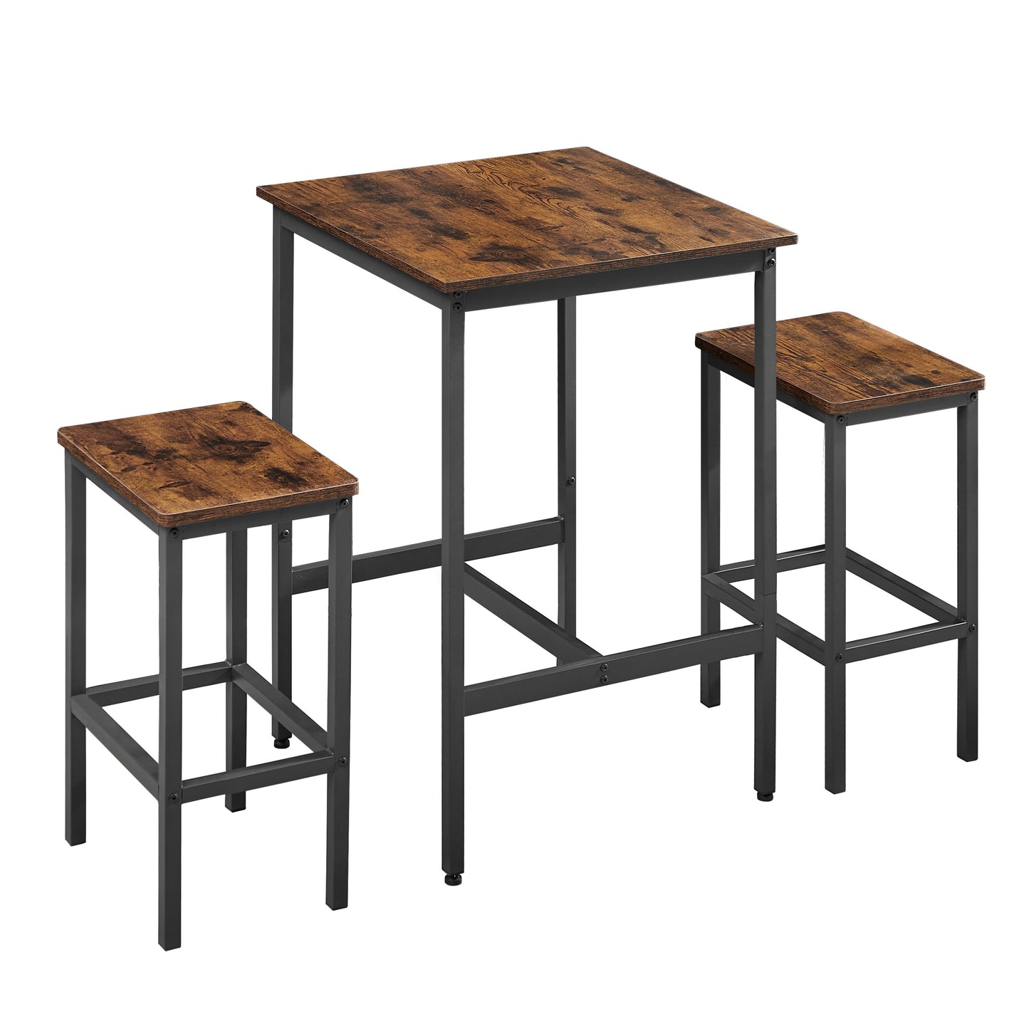 Industrial Square Bar Table Set with 2 Rustic Brown Chairs for Kitchen Living Room Space Saving 23.6x23.6x35.4 Inches