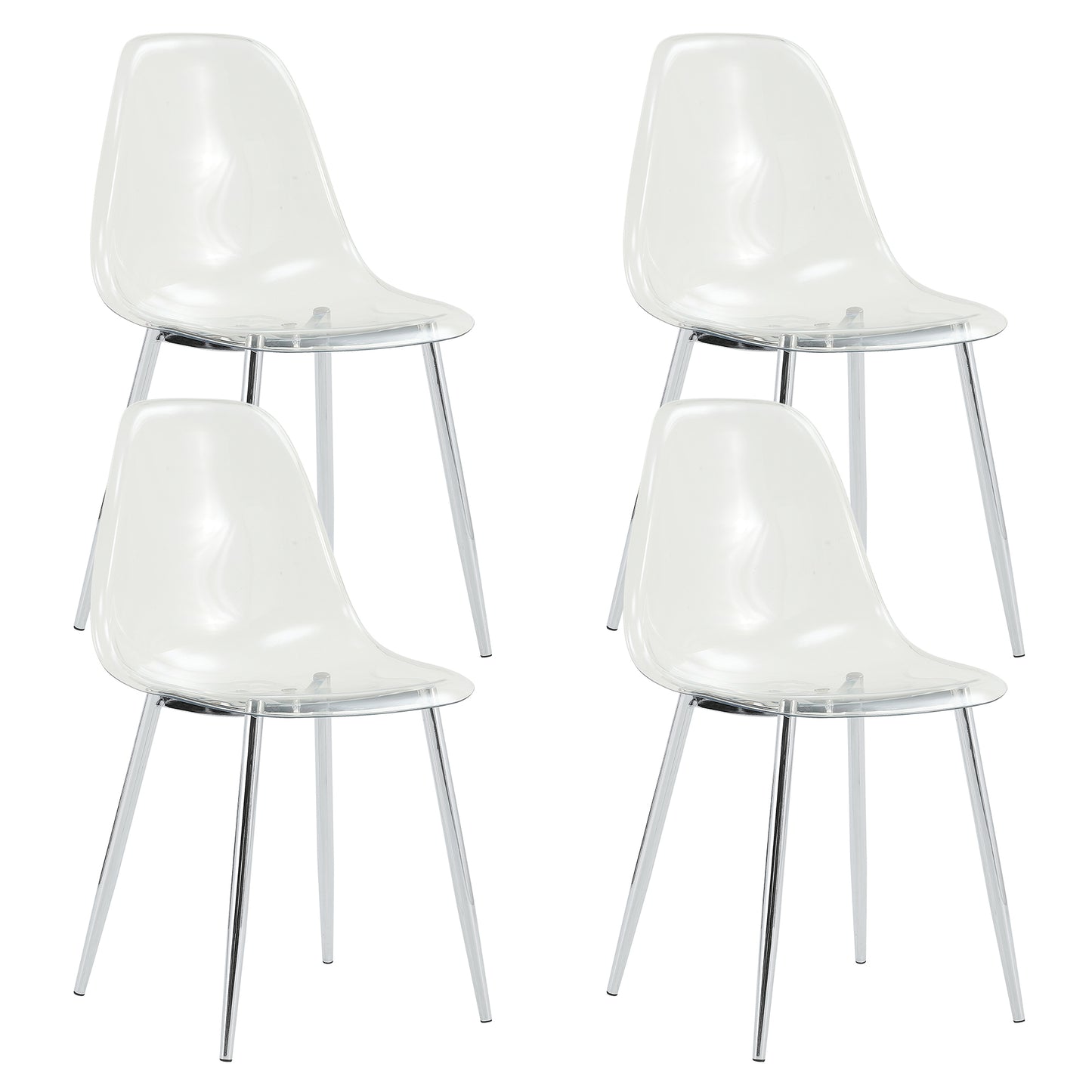 Modern Minimalist Transparent Dining Chair Set 6pcs Armless Nordic Makeup Stool with Silver Plated Metal Legs