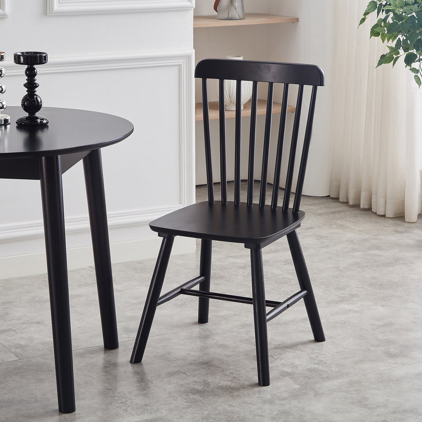 Black Rubber Wood Dining Chairs Set of 4 Simple Natural Solid Wood Living Room Seating