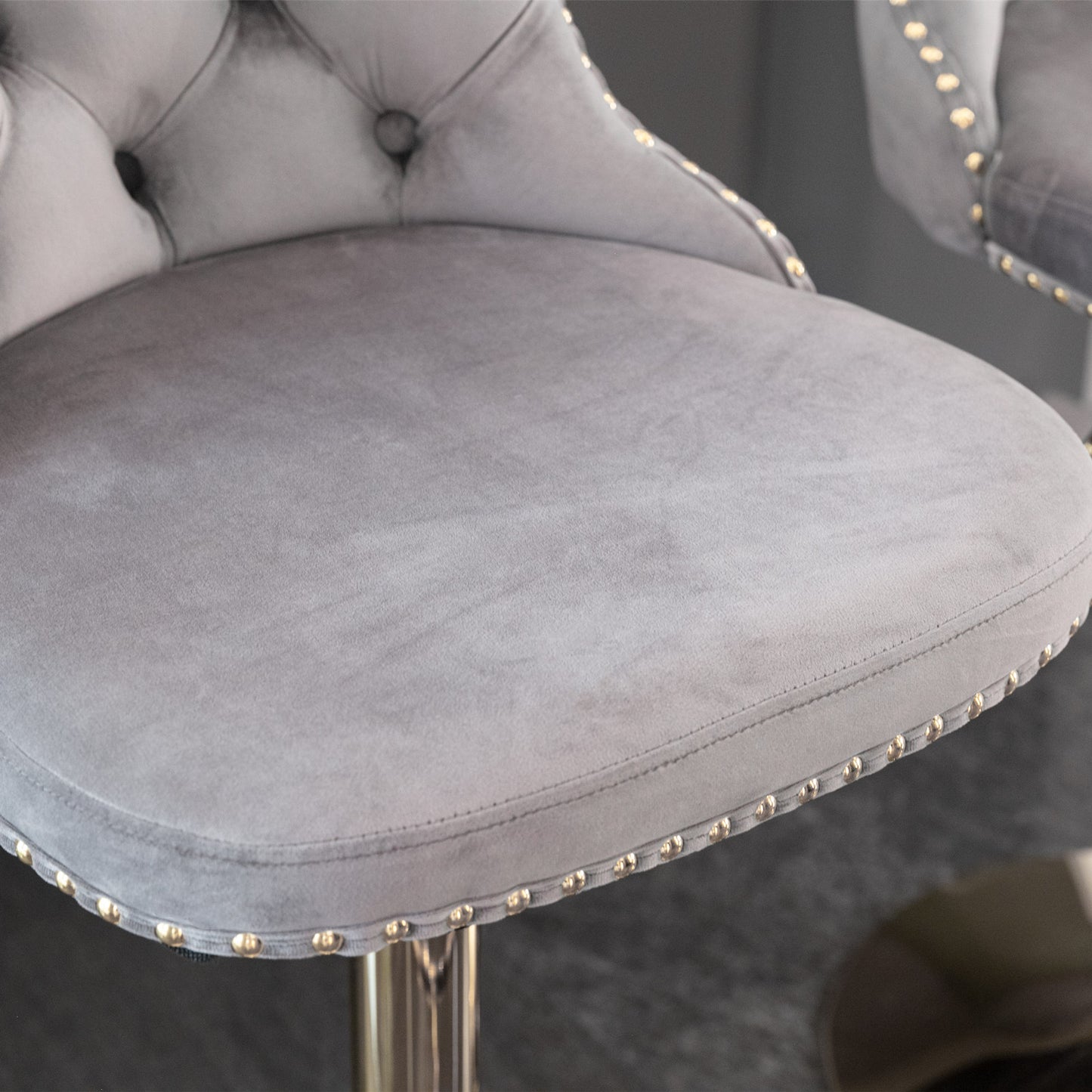A&A Furniture,Golden Swivel Velvet Barstools Adjusatble Seat Height from 25-33 Inch, Modern Upholstered Bar Stools with Backs Comfortable Tufted for Home Pub and Kitchen Island(Gray,Set of 2)