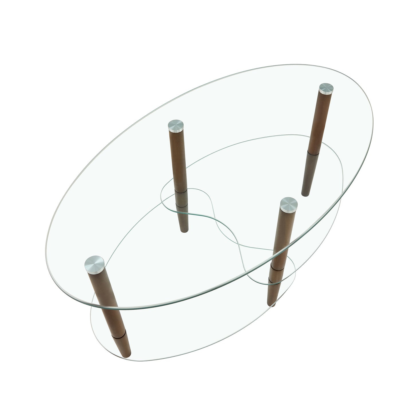 Transparent Oval Glass Coffee Table Modern Design Oak Wood Legs 3-Layer Living Room Tea Table
