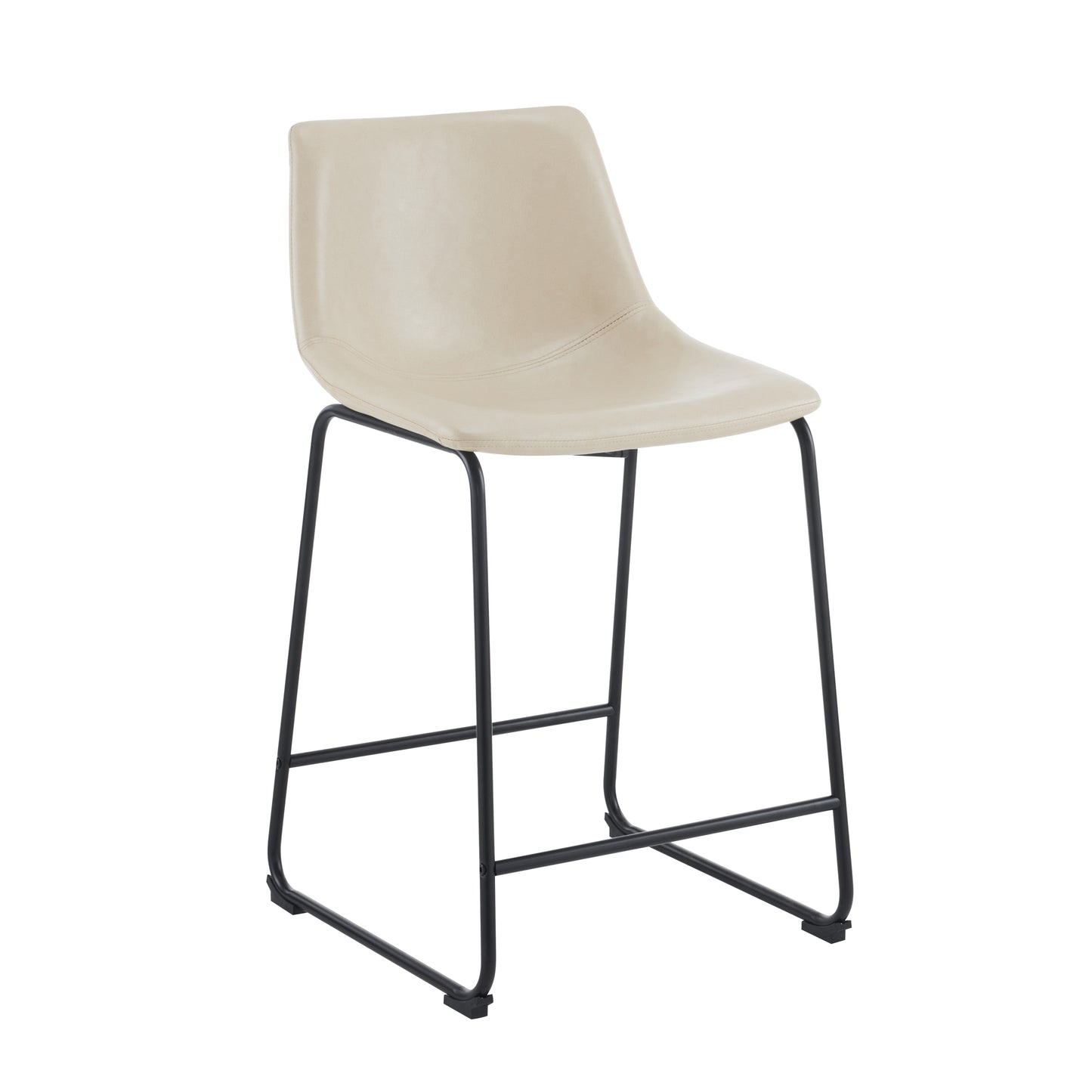 Vintage 24-Inch Armless Industrial Faux Leather Counter Stool Set of 2 Cream Black Metal Legs Footrest for Kitchen Cafe Bar