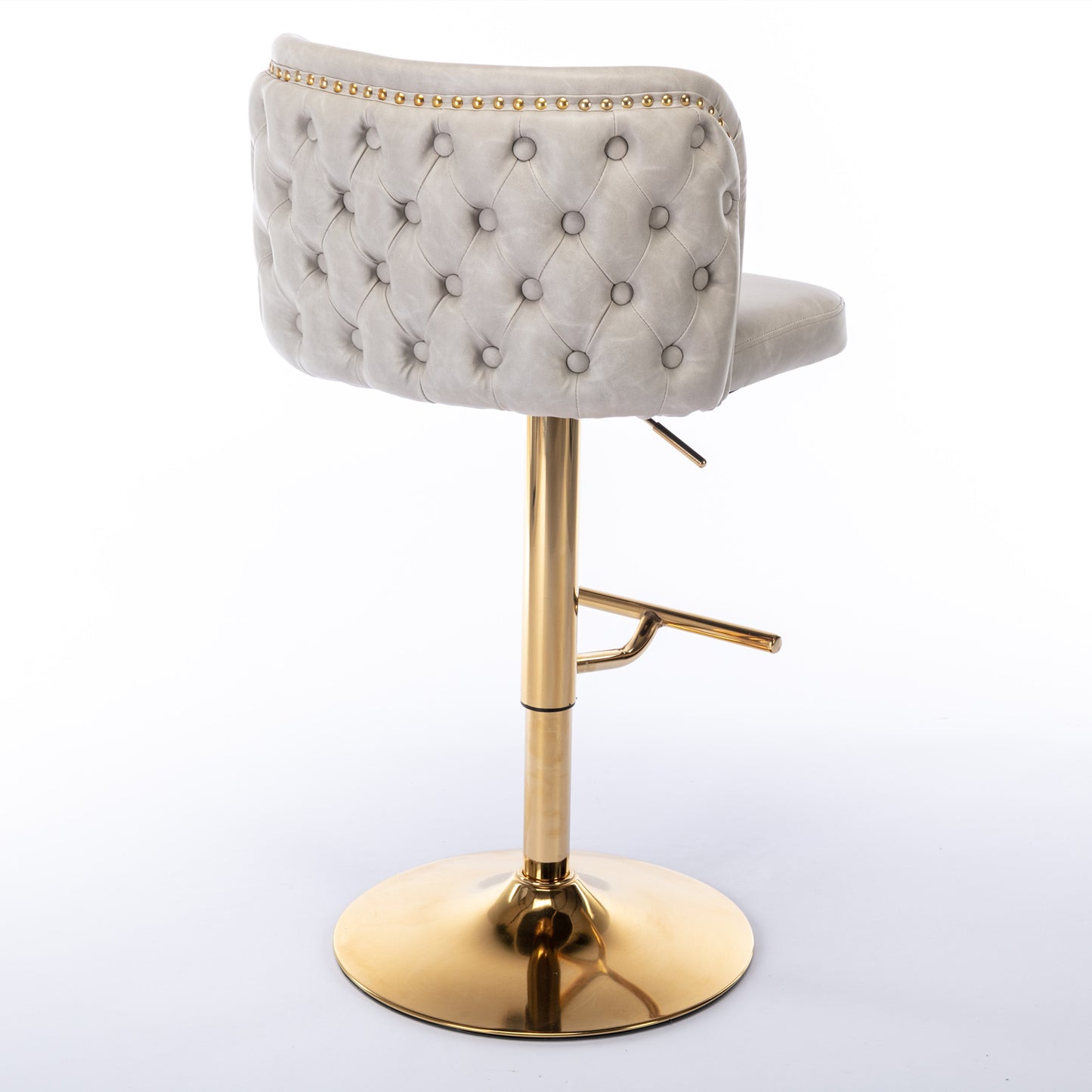 Adjustable Height Swivel Bar Stools with Tufted Backrest Modern PU Upholstery for Kitchen Island and Home Pub Beige Set of 2
