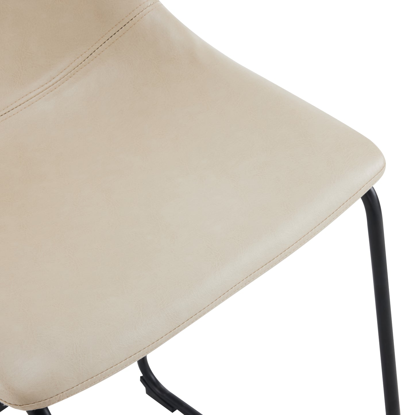 Vintage 24-Inch Armless Industrial Faux Leather Counter Stool Set of 2 Cream Black Metal Legs Footrest for Kitchen Cafe Bar
