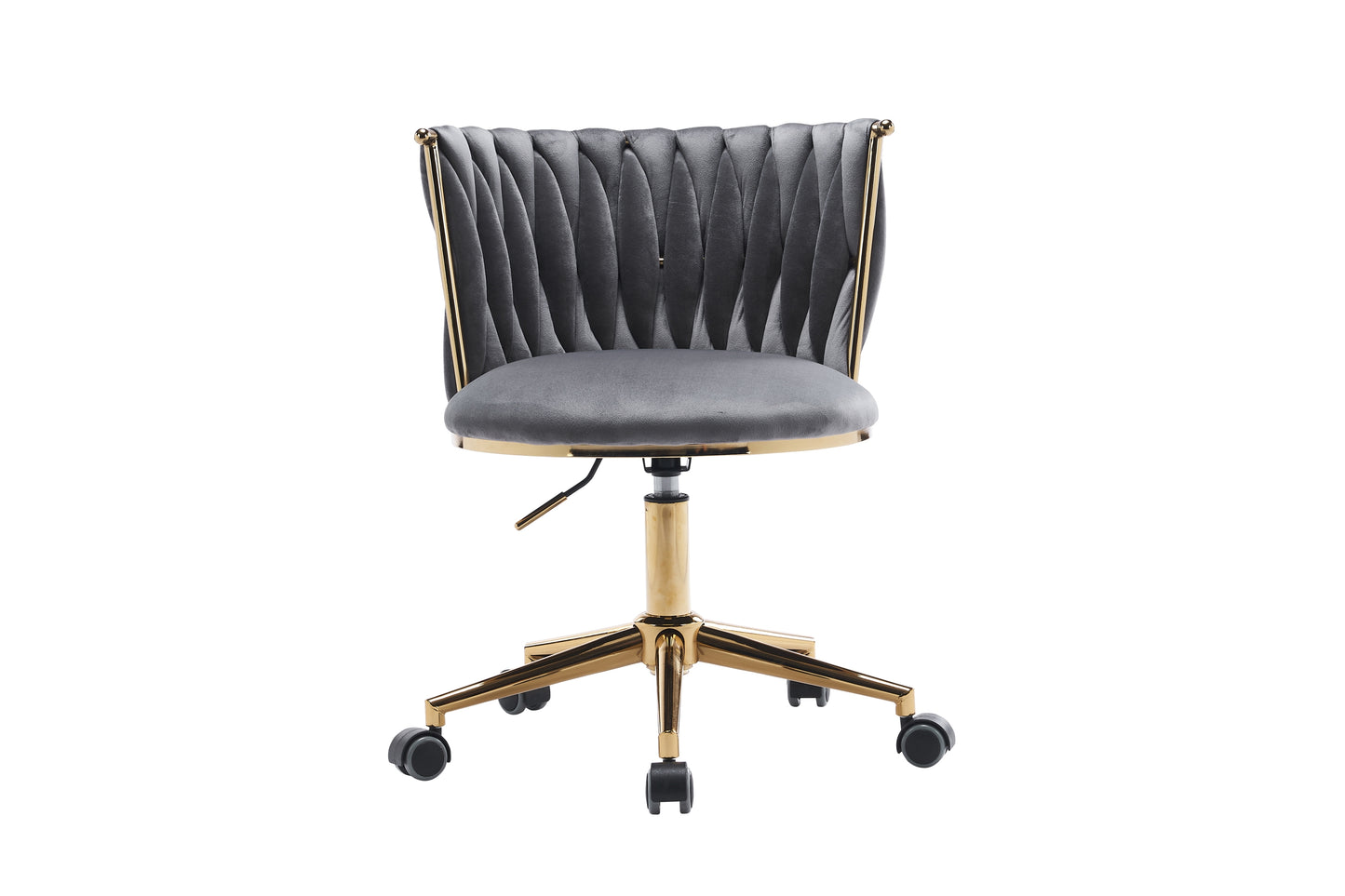 Ergonomic Dark Grey Upholstered Office Desk Chair with Adjustable Swivel Wheels for Home and Study