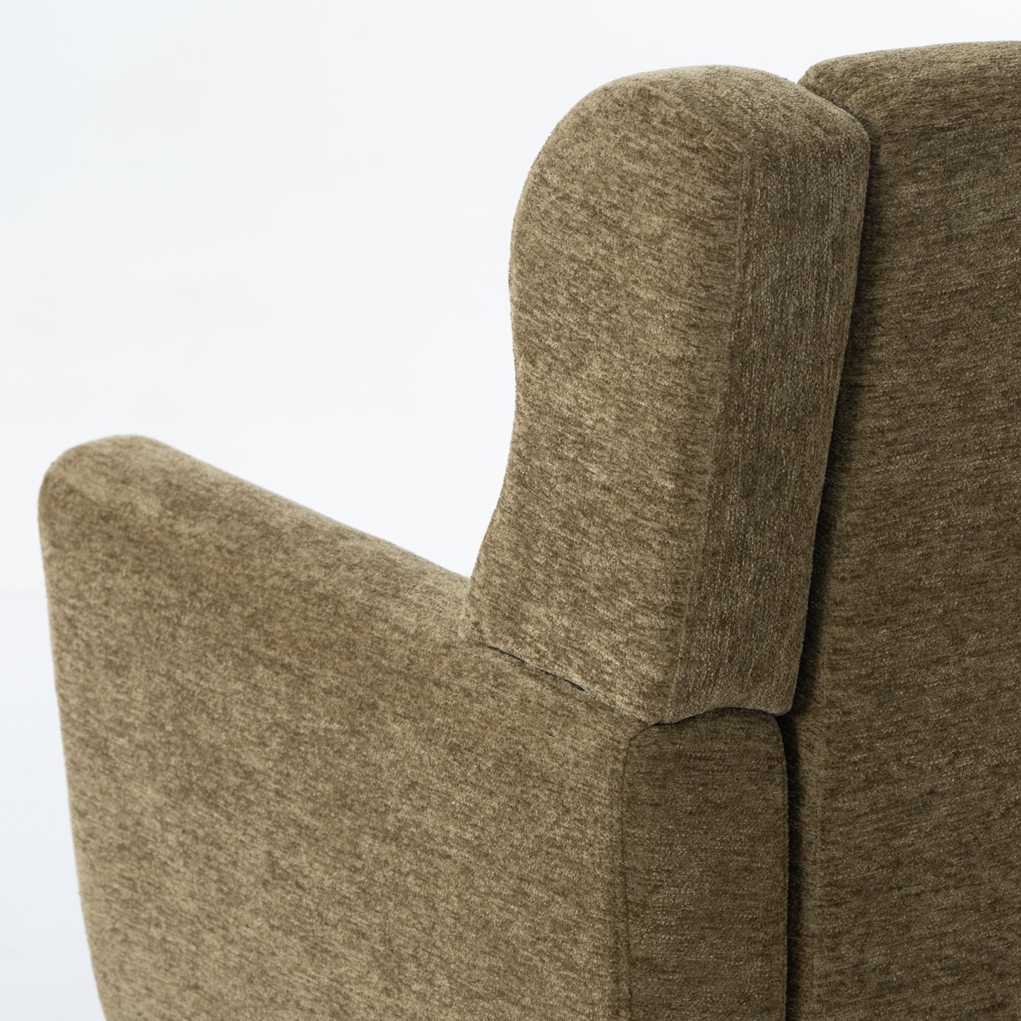 Olive Green Chenille Accent Chair for Living Room Modern Upholstered Armchair with Pillow and Solid Wood Legs
