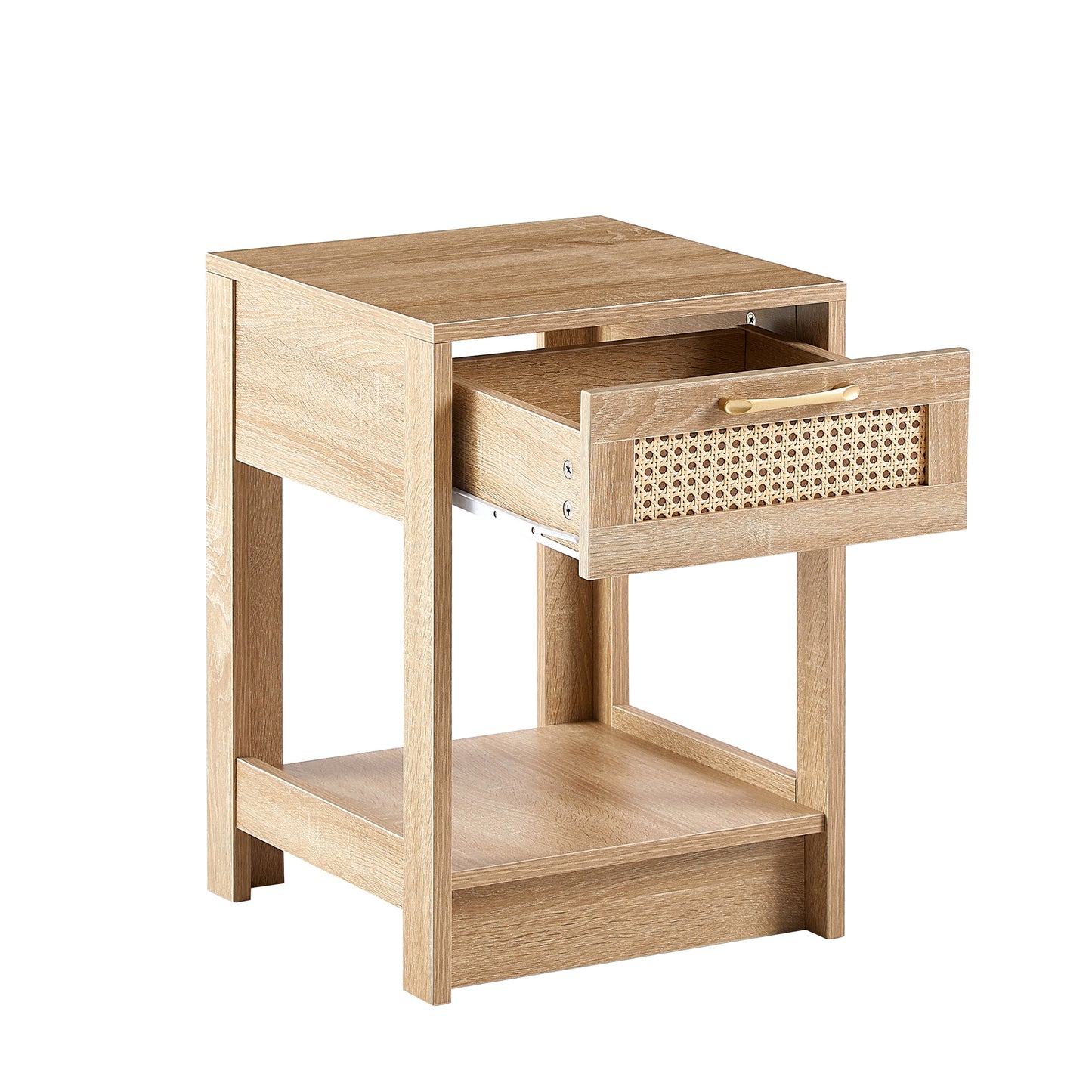 15.75 Inch Rattan End Table with Drawer Modern Nightstand Side Table for Living Room Bedroom Natural Design