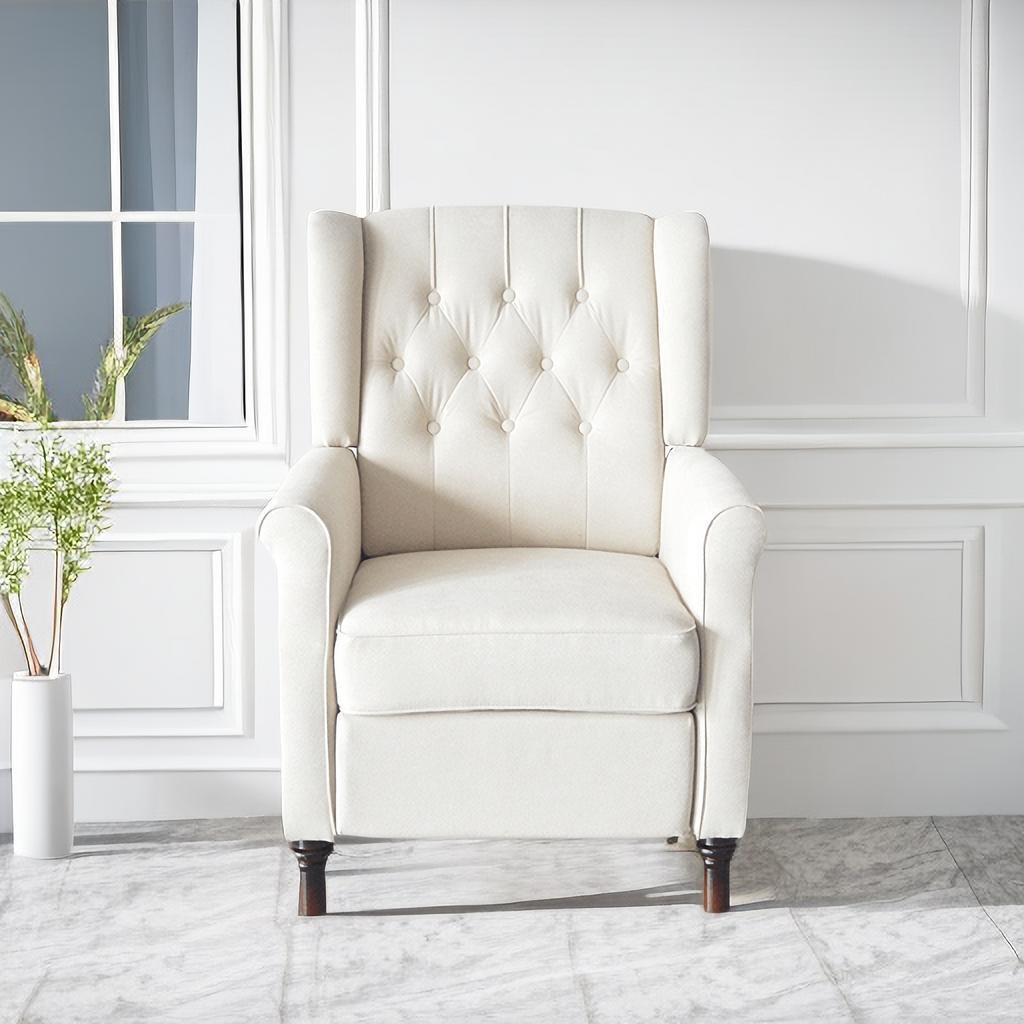 Modern Beige Reclining Armchair with Adjustable Back and Padded Cushion for Living Room and Bedroom