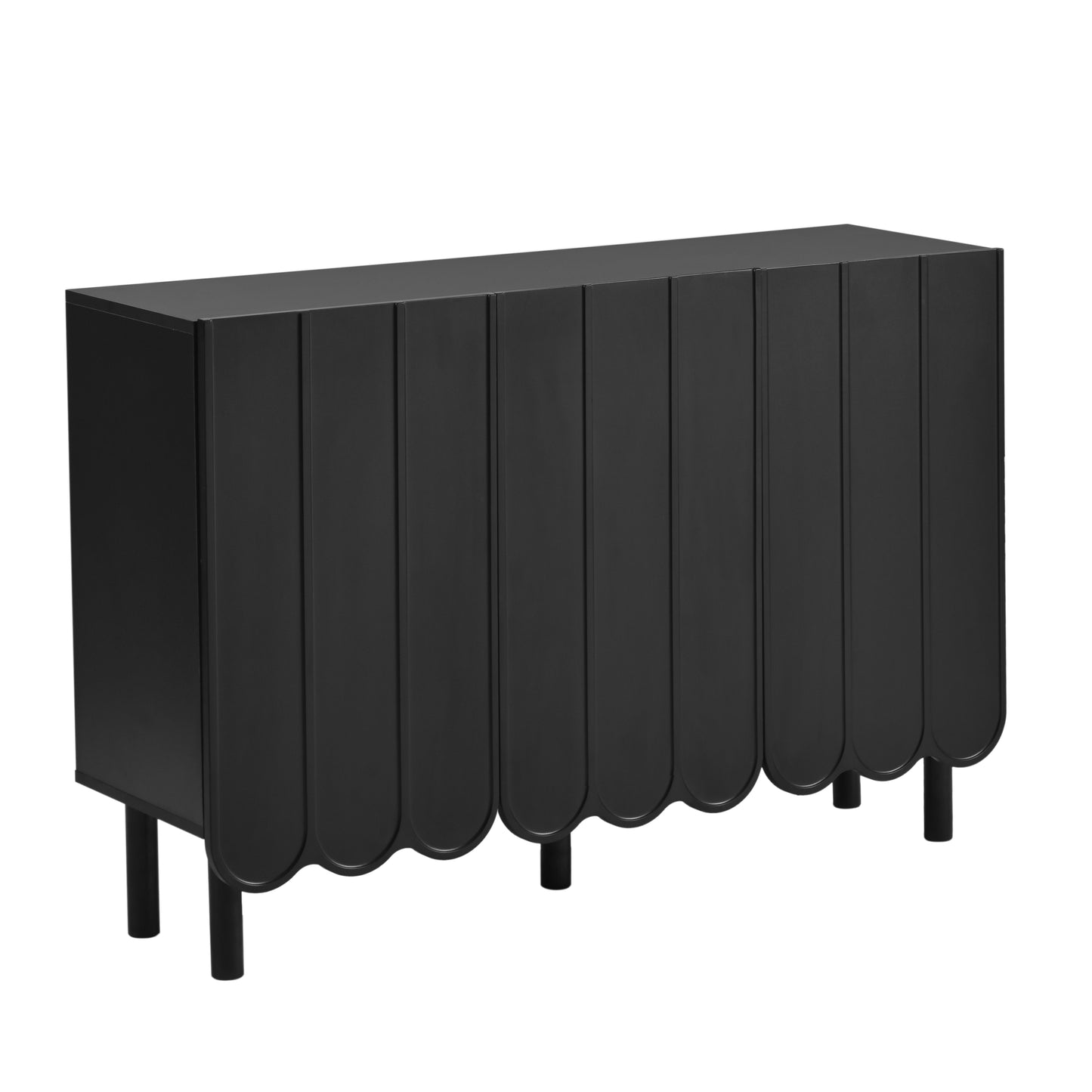 Cream Minimalist Shoe Cabinet with 5 Solid Wood Legs Adjustable Shelves Wave Door Design for Living Room Storage Black