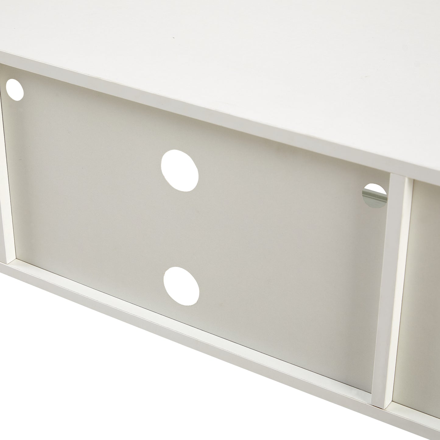 Rattan TV Cabinet with Color Changing Light Strip Double Sliding Doors Adjustable Shelf Metal Legs for Living Room White