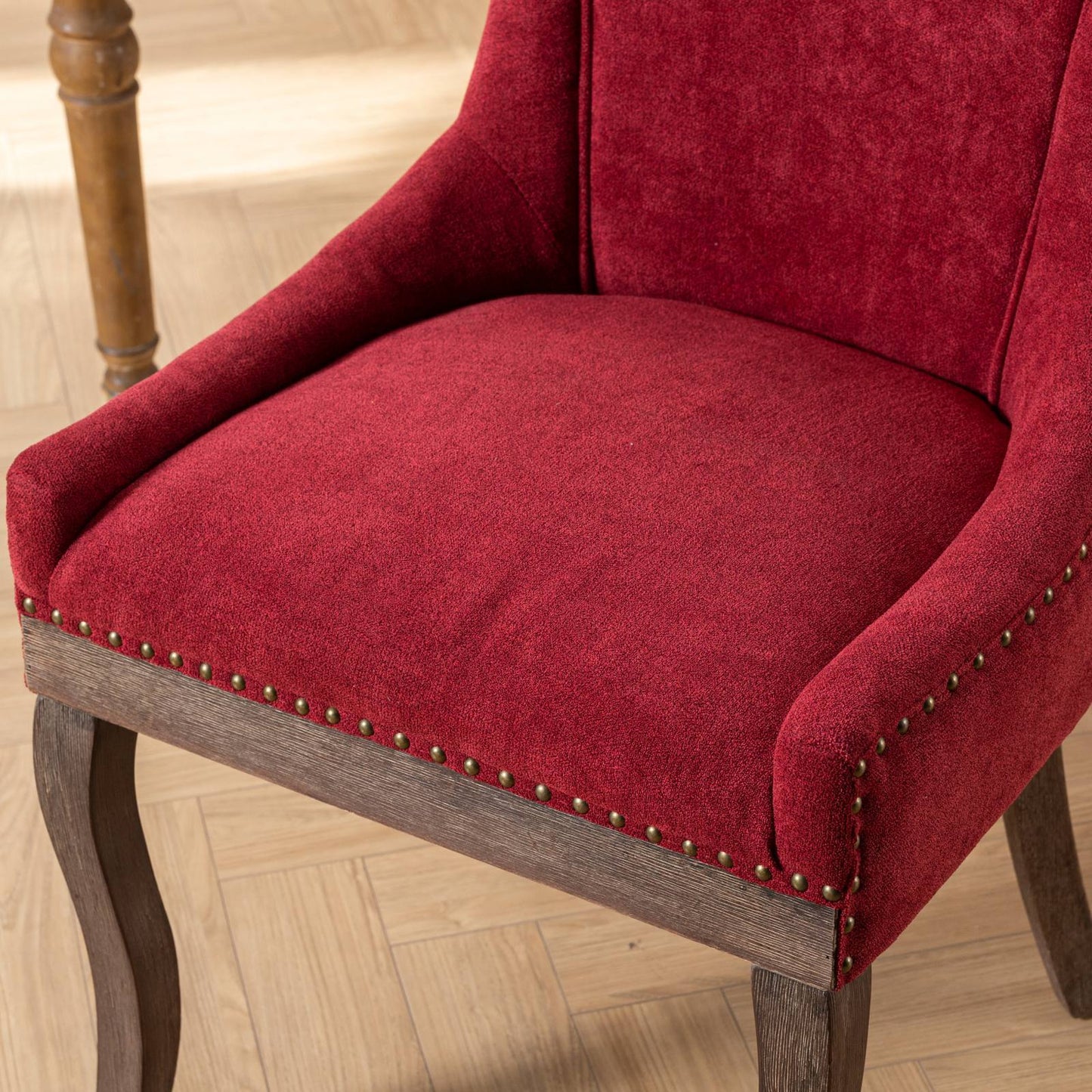 Ultra Side Dining Chair,Thickened fabric chairs with neutrally toned solid wood legs,Bronze nail head,Set of 2,Wine Red,Burgundy,SW1807WR