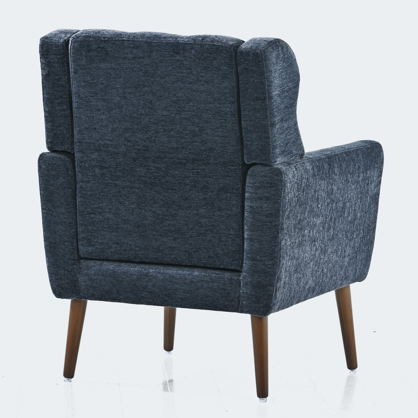 Dark Blue Chenille Accent Chair for Small Spaces Upholstered Modern Armchair with Pillow and Solid Wood Legs