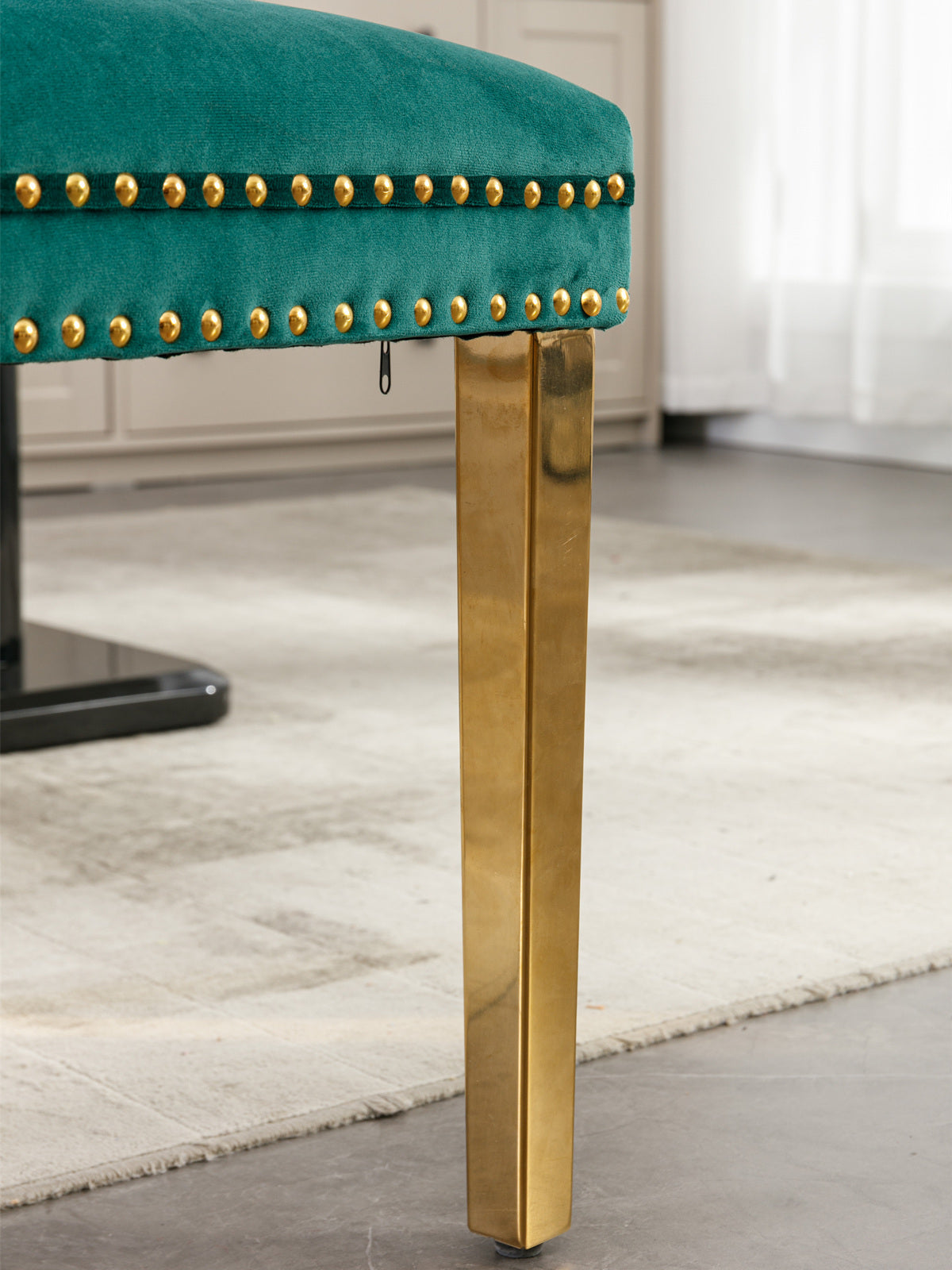 Modern Velvet Upholstered Dining Chairs Set of 2 with Gold Stainless Steel Legs and Nailhead Trim Black and Gold