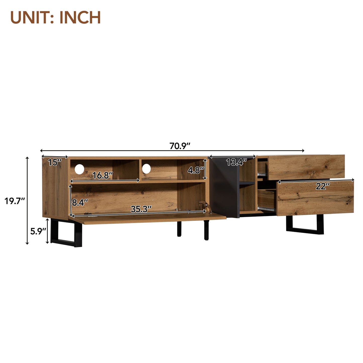 Elegant Modern TV Stand for 80 Inch TV with Double Storage Media Console Entertainment Center and Drop Down Door